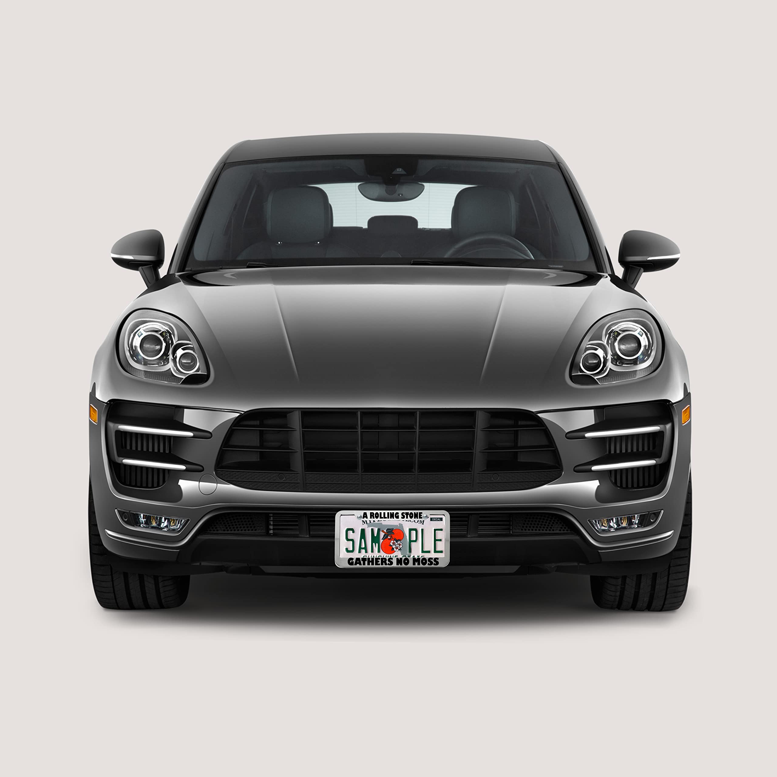 Speedy Pros Metal Zinc License Plate Frame - Funny 'A Rolling Stone Gathers No Moss' Design - Weatherproof Chrome Car Accessory with 4 Holes - Perfect for Car Enthusiasts & Humor Lovers