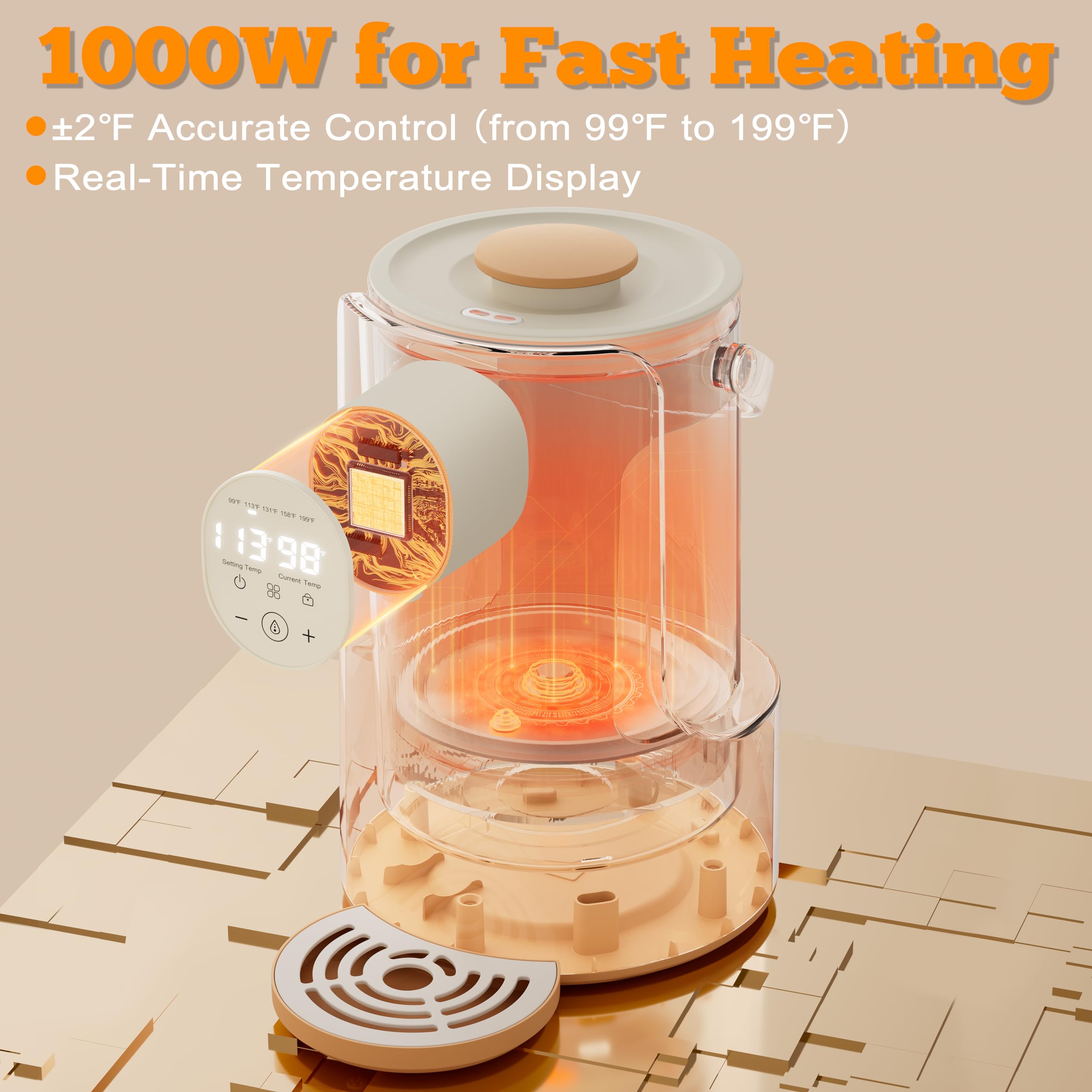 Instant Water Warmer for Baby Formula - 2L Hot Water Dispenser with 5 Temperature Settings, 24/7 Keep Warm & Night Light - Detachable Glass Tank for All Bottles - Perfect for Night Feedings, Travel & Nursery Use