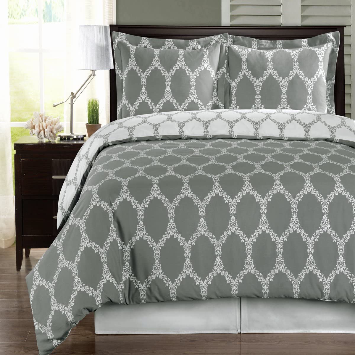 Royal Hotel Luxury 8-Piece California King Bedding Set - 100% Cotton 300 Thread Count Gray & White Brooksfield Collection - Perfect for Master Bedroom, Guest Room & Vacation Homes
