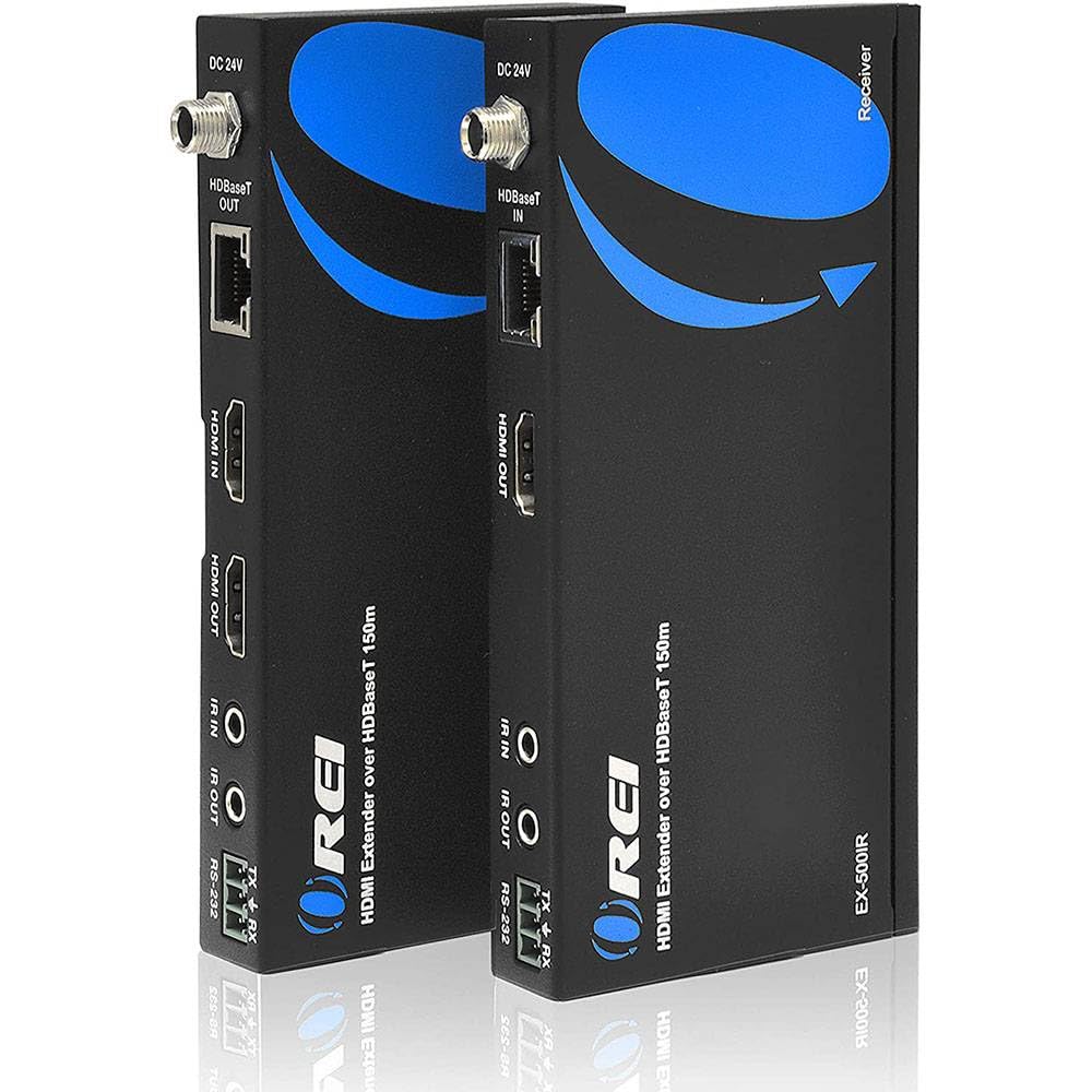 OREI EX-500IR 1080p HDBaseT HDMI Extender Over Cat5e/6 Ethernet Cable - 500ft Range, HDCP 1.4, Bi-Directional IR, HDMI Loop-out, RS-232, PoC - Perfect for Home Theater, Conference Rooms & Digital Signage