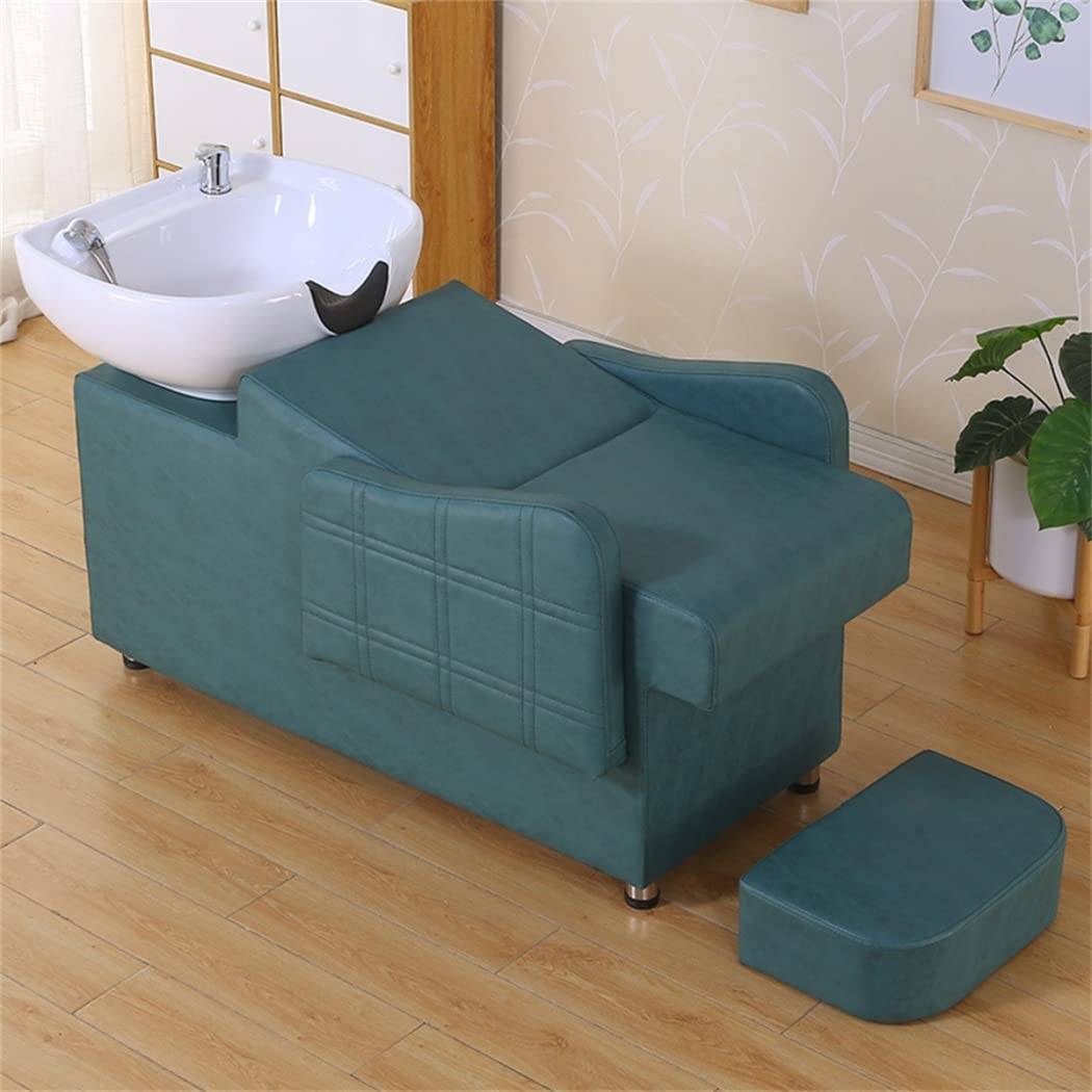 Portable Adjustable Shampoo Chair with PU Leather - Flat Lay Hair Washing Sink Basin, Semi-Recumbent Thai Shampoo Bed for Salon, Spa & Home Use