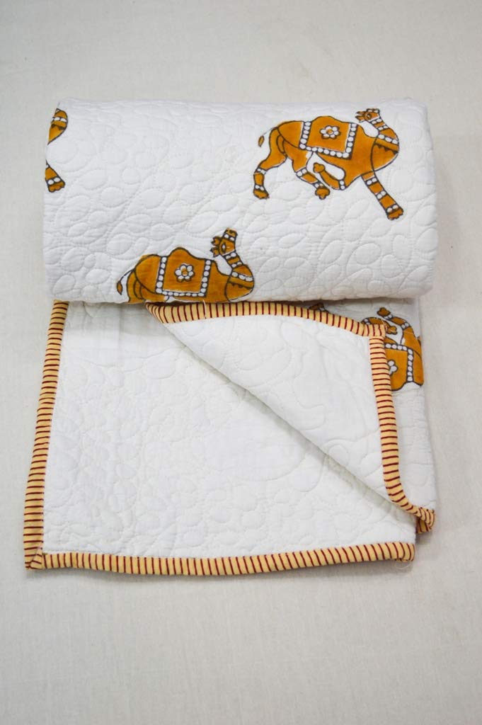 Soft Indian Camel Print Baby Quilt - Unisex Cotton Blanket for Nursery, Crib & Stroller - Cozy Baby Bedding Gift for Boys & Girls