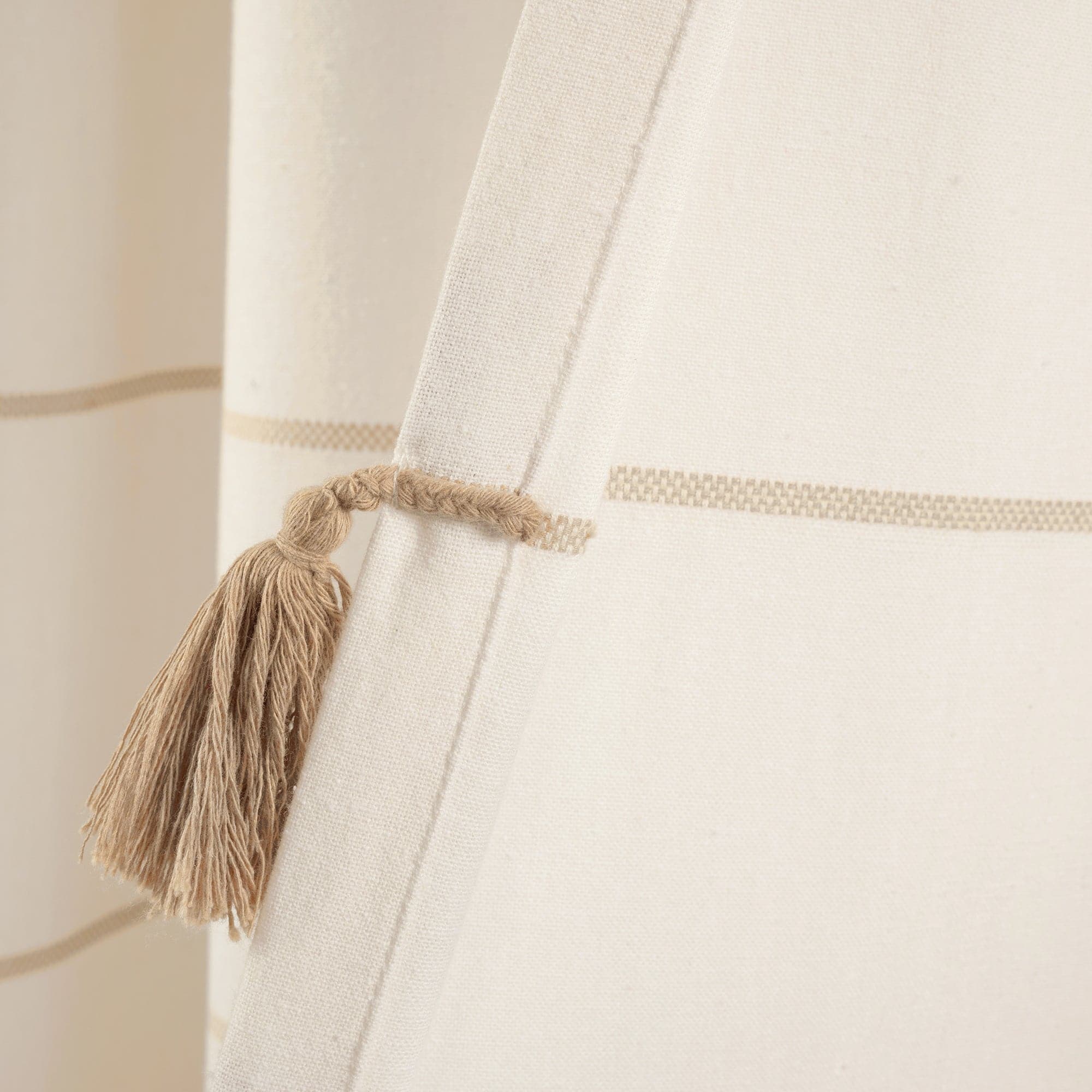 Farmhouse Boho Stripe Woven Tassel Window Curtains - Yarn Dyed Recycled Cotton Blend Panel Set (2 Pack) for Living Room, Bedroom & Dining Room Decor