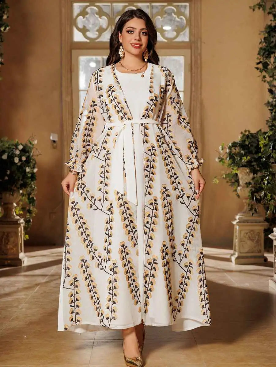 Elegant 2-Piece Embroidered Caftan Dress Set for Women - Boho Chic Kaftan Outfit for Eid, Summer, Beach & Special Occasions