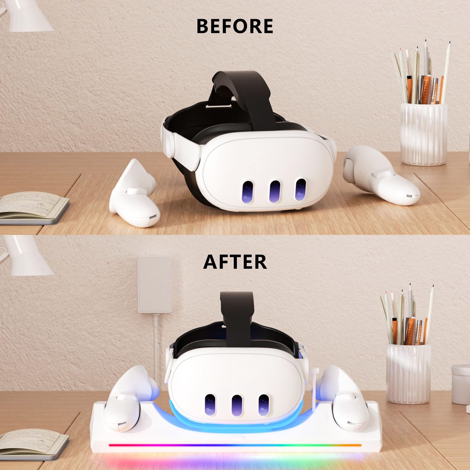 Oculus Quest 3S/Quest 3 Fast Charging Dock with 30W Adapter & LED Indicator - Includes 2x 1800mAh Rechargeable Batteries for VR Headset Accessories - Perfect for Gaming, VR Streaming & Extended Play Sessions