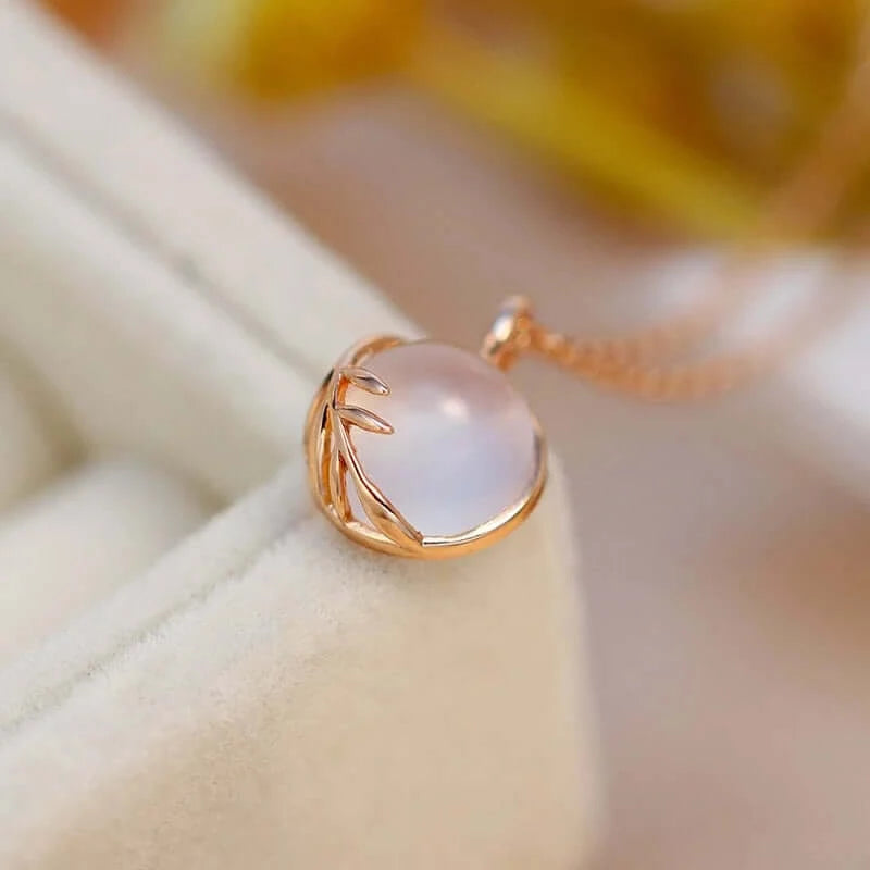 Blush Pink Rose Quartz Leaf Pendant Necklace - Elegant Healing Crystal Jewelry for Women | Perfect for Valentine's Day Gifts, Spiritual Healing & Everyday Wear | TB1082