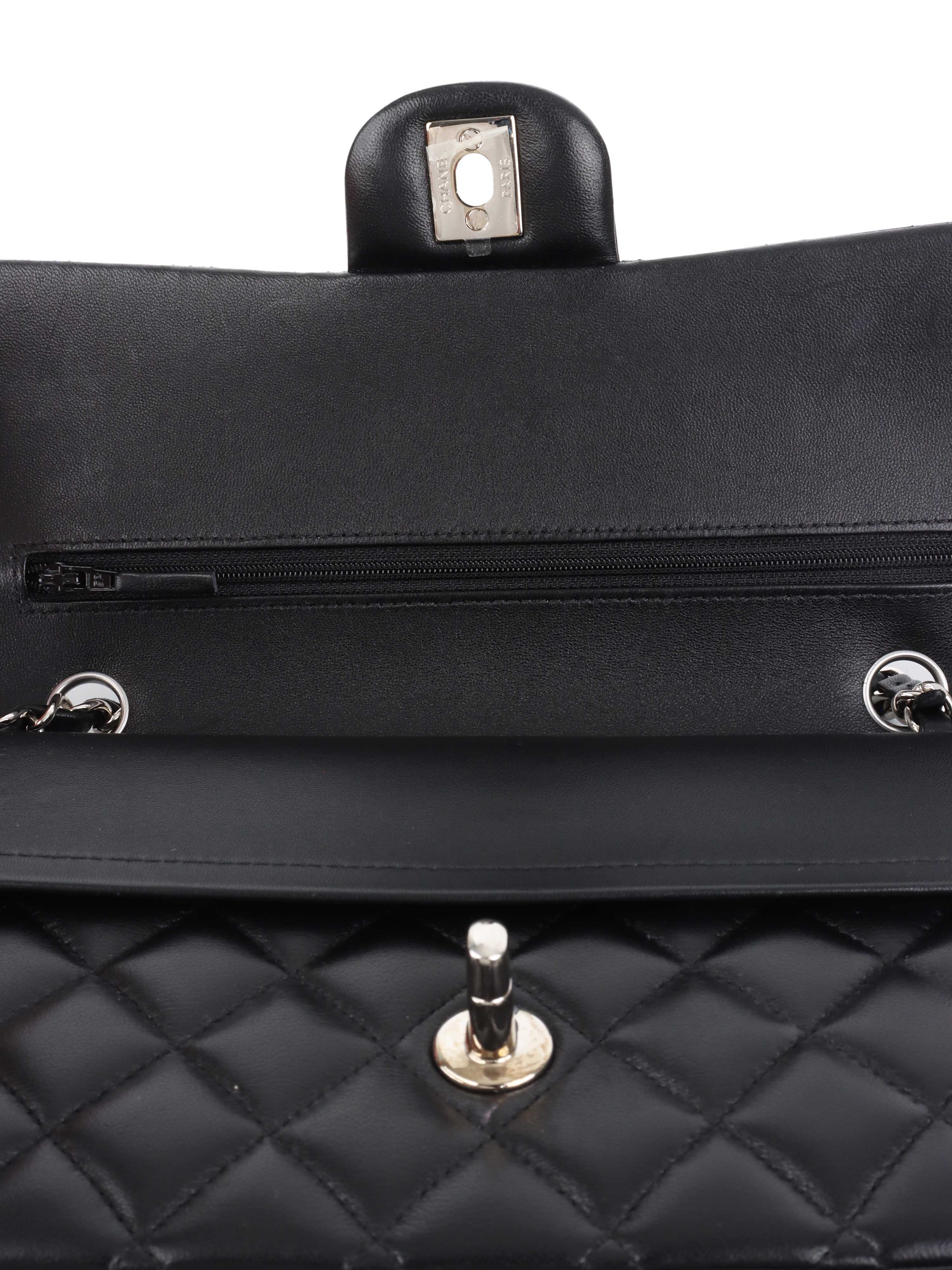 Chanel Black Medium Lambskin Classic Flap Bag with Silver Hardware - Luxury Handbag for Women, Perfect for Evening Events & Special Occasions