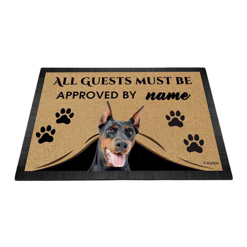 BAGEYOU Custom Welcome Doormat - 'All Guests Must Be Approved' with Doberman Dog Design, Personalized Name, 35.4