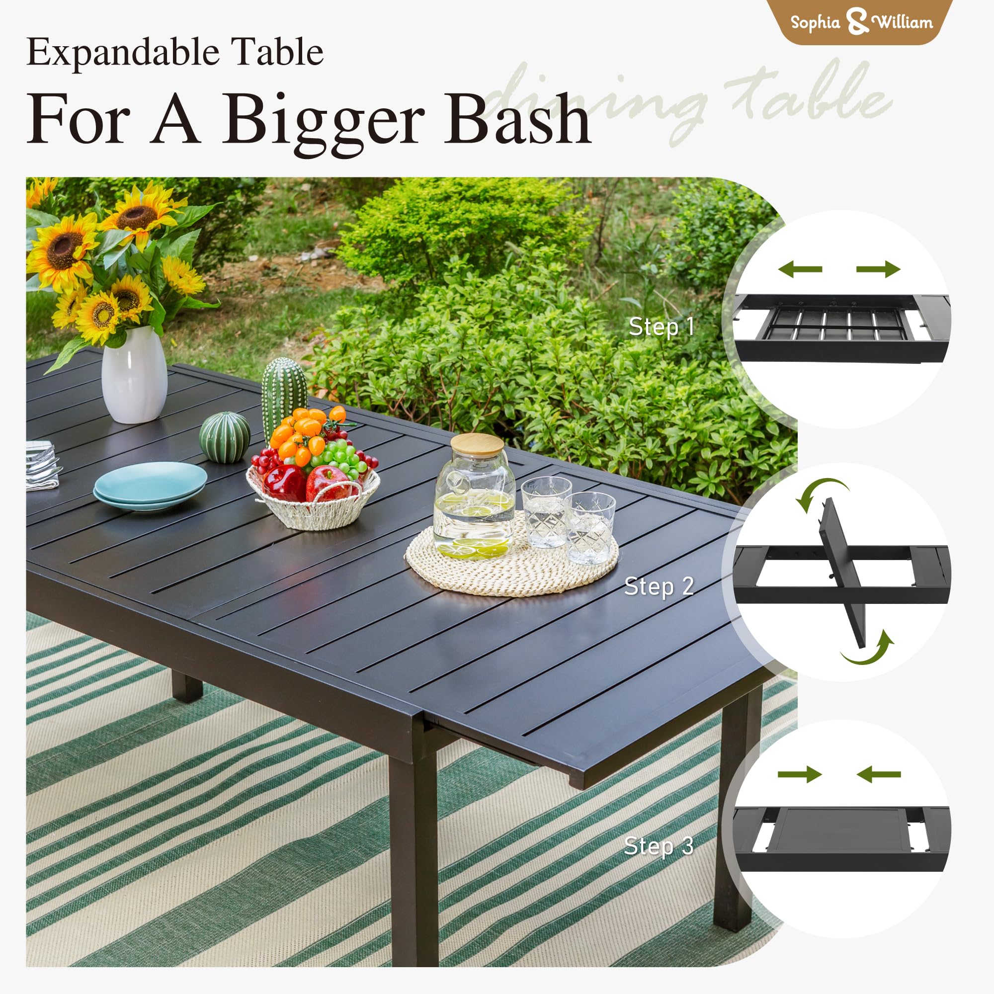 Sophia & William 9-Piece Outdoor Patio Dining Set - 8 Swivel Chairs & Expandable 6-8 Person Metal Table for Garden, Poolside, Backyard | Durable Weather-Resistant Furniture for Outdoor Entertaining