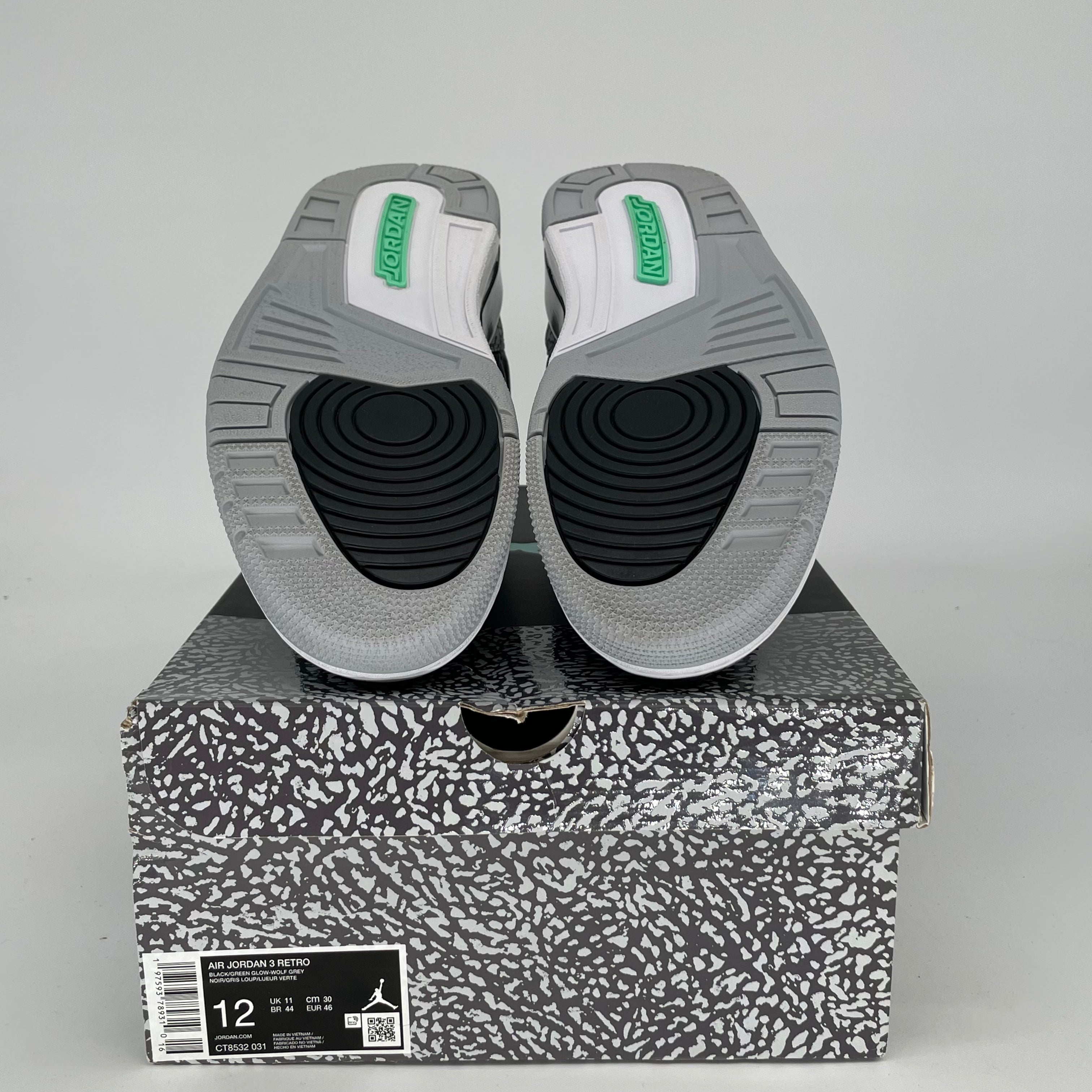 AIR JORDAN 3 Retro Green Glow Men's Basketball Shoes Size 12 - Style CT8532-031 | Perfect for Streetwear & Court Performance