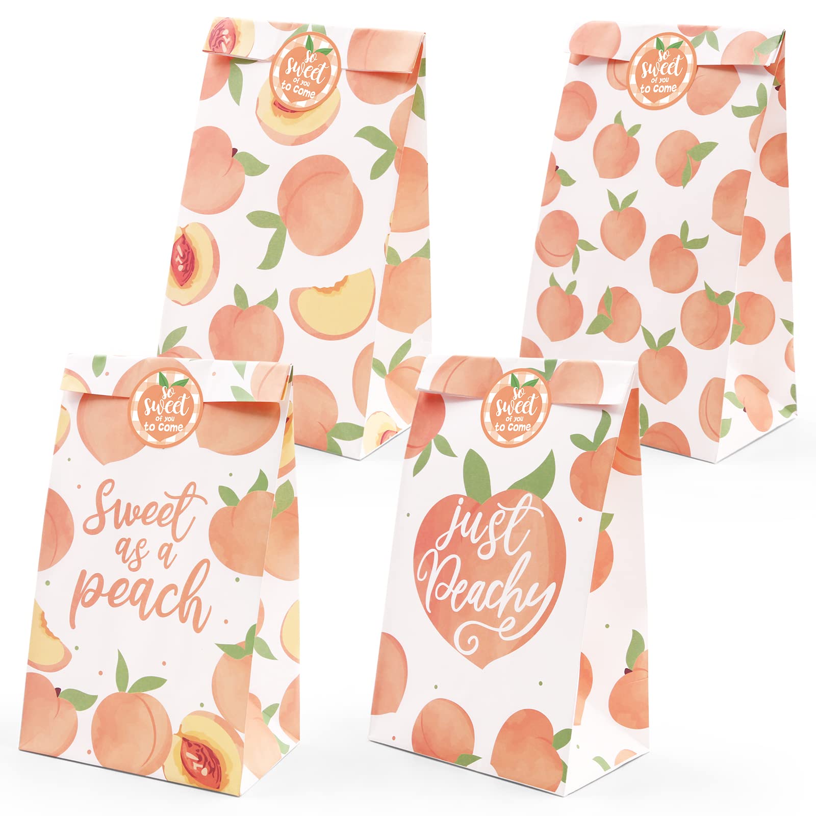 Sweet as Peaches Party Favor Bags - 24 Pack Peach-Themed Goodie Bags with Thank You Stickers for Birthday, Baby Shower & Wedding Decorations | Perfect for Summer Parties, Kids Events & Fruit-Themed Celebrations