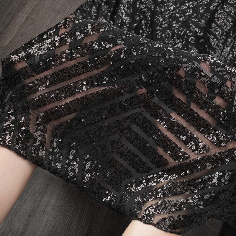 1 Pc Black Geometric Glitz Art Deco Sequin Round Tablecloth 120