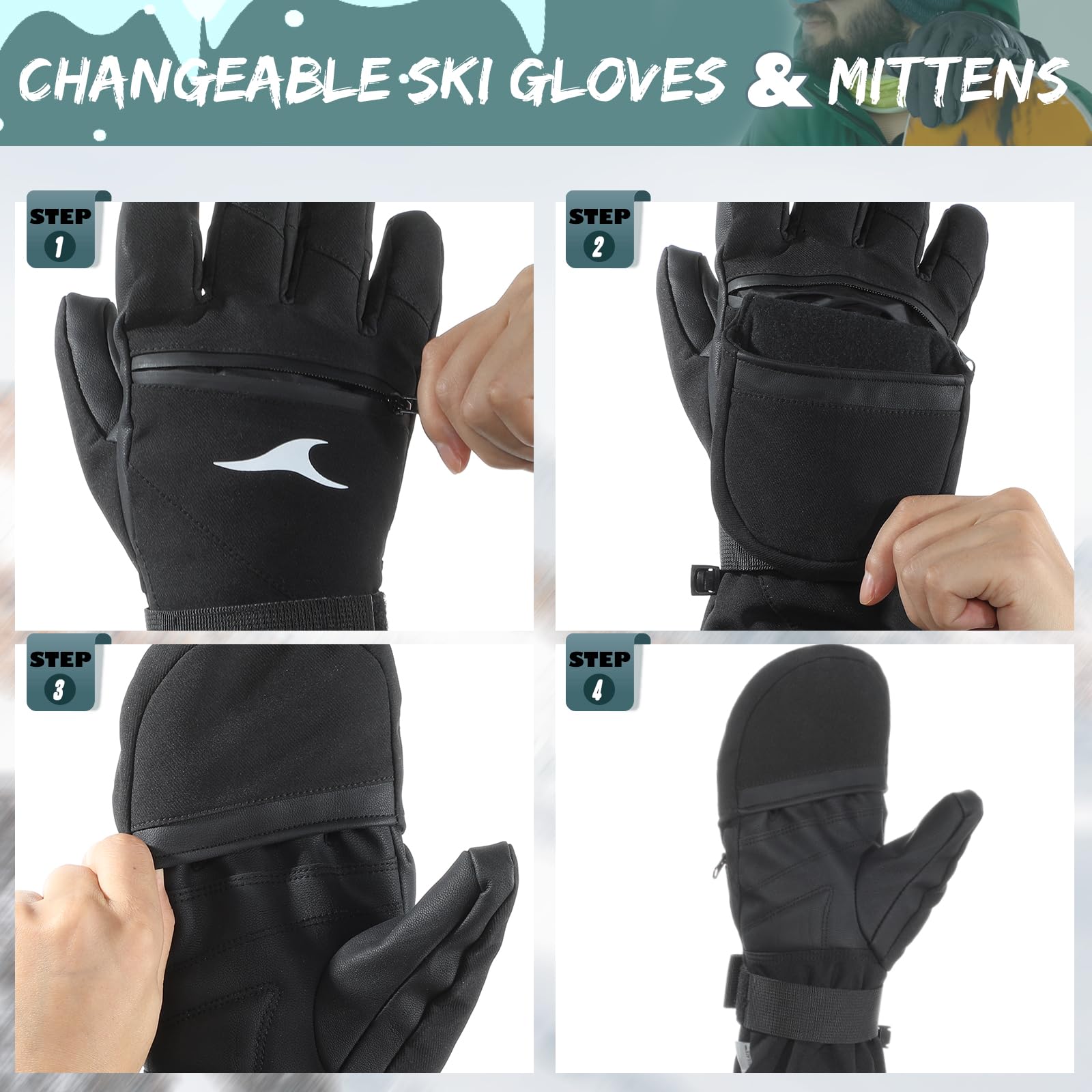 Achiou Waterproof Touchscreen Ski Gloves for Men & Women - Winter Cold Weather Snow Mittens for Skiing, Snowboarding & Outdoor Activities