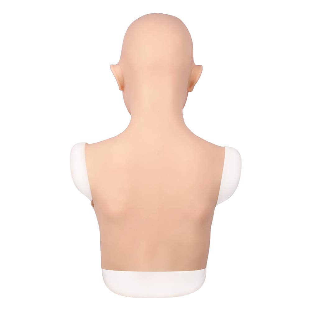 Realistic Silicone Mask with C Cup Breast - Light Beige Transgender Crossdressing Headwear for Cosplay & Halloween Costumes