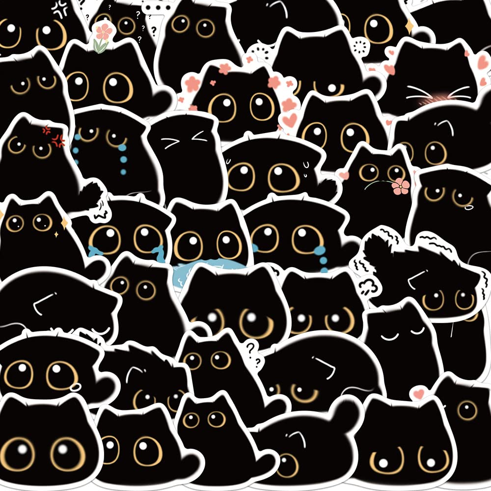 40PCS Cute Black Cat Stickers - Funny Cartoon Cat Meme Vinyl Waterproof Decals for Water Bottles, Laptops, Journals & DIY Crafts - Durable Animal Stickers for Kids & Adults