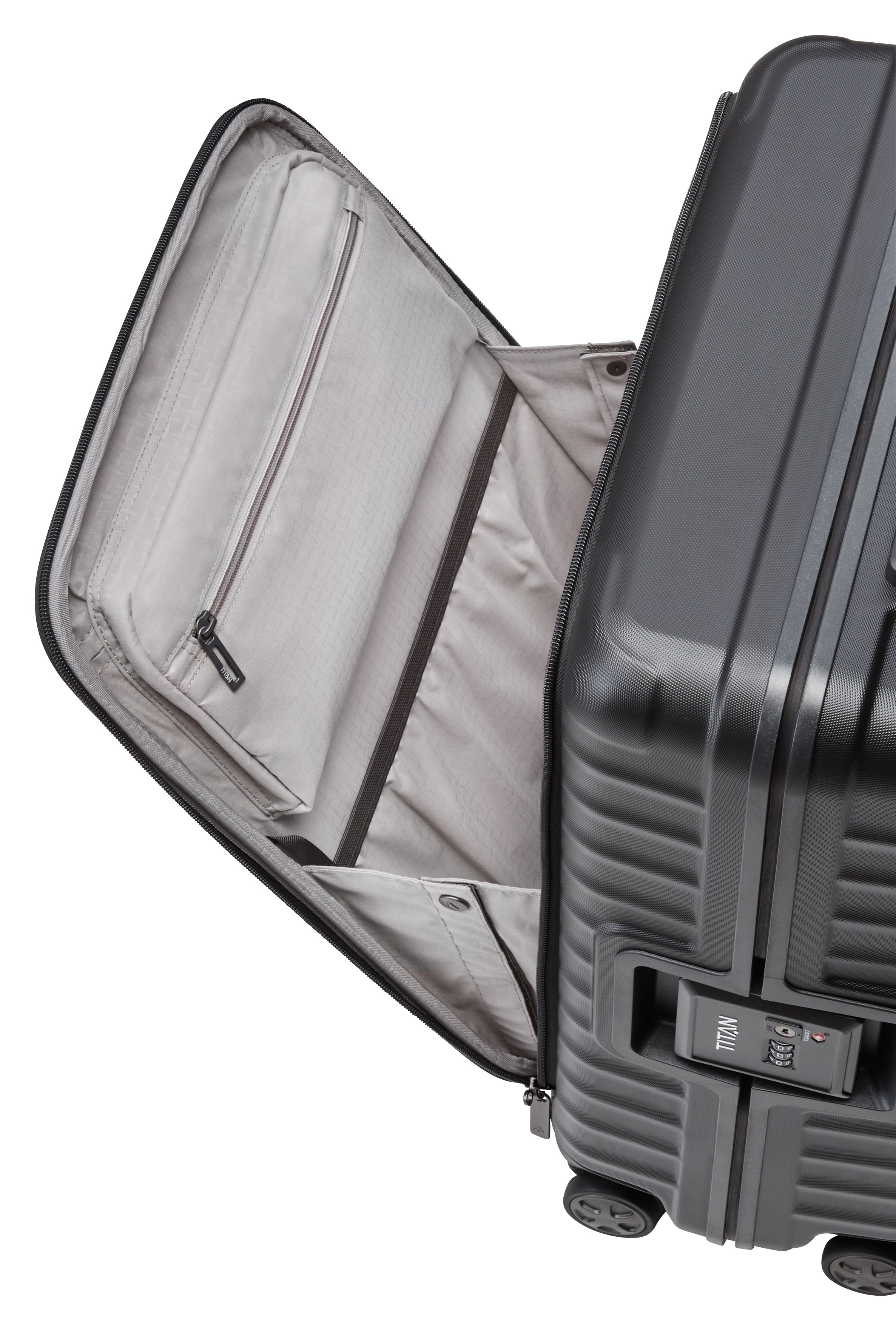 Titan LITRON Frame Trolley S Carry On Luggage with Front Pocket - Lightweight Spinner Suitcase for Business Travel & Weekend Getaways
