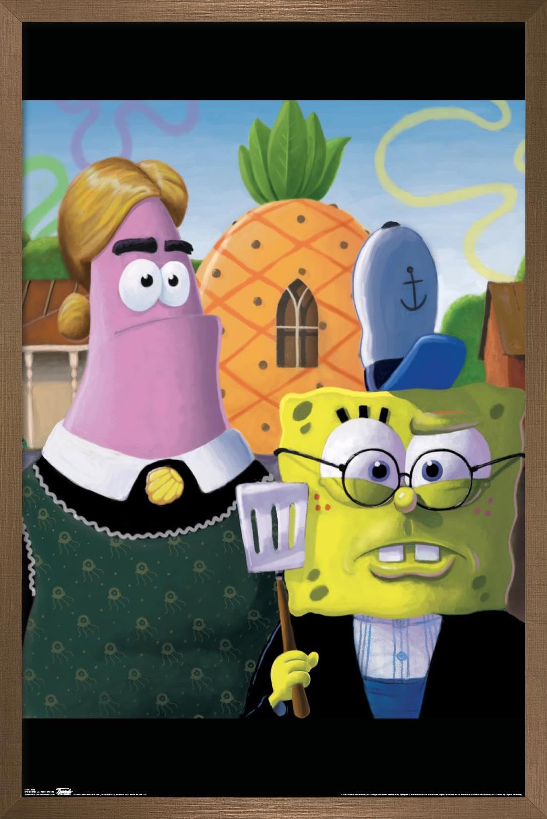 Trends International Nickelodeon Spongebob American Gothic Wall Poster - 22.375 x 34 Inches, Bronze Framed Art Print - Perfect for Kids' Rooms, Game Rooms & Pop Culture Decor