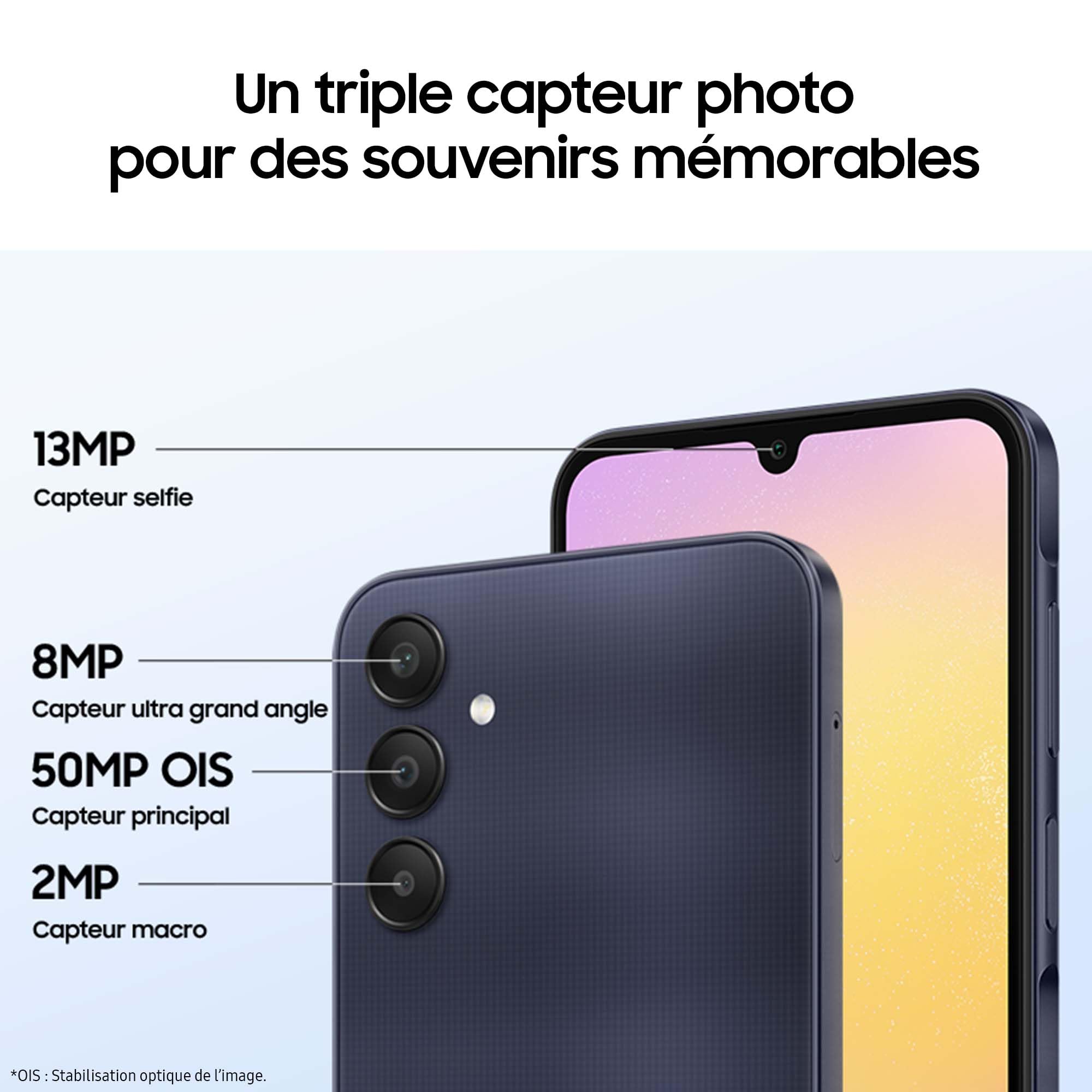 Samsung Galaxy A25 5G Unlocked Smartphone - 256GB Storage, 25W Fast Charger Included (Exclusive to Amazon) - Night Blue - French Version - Perfect for Streaming, Gaming & Productivity