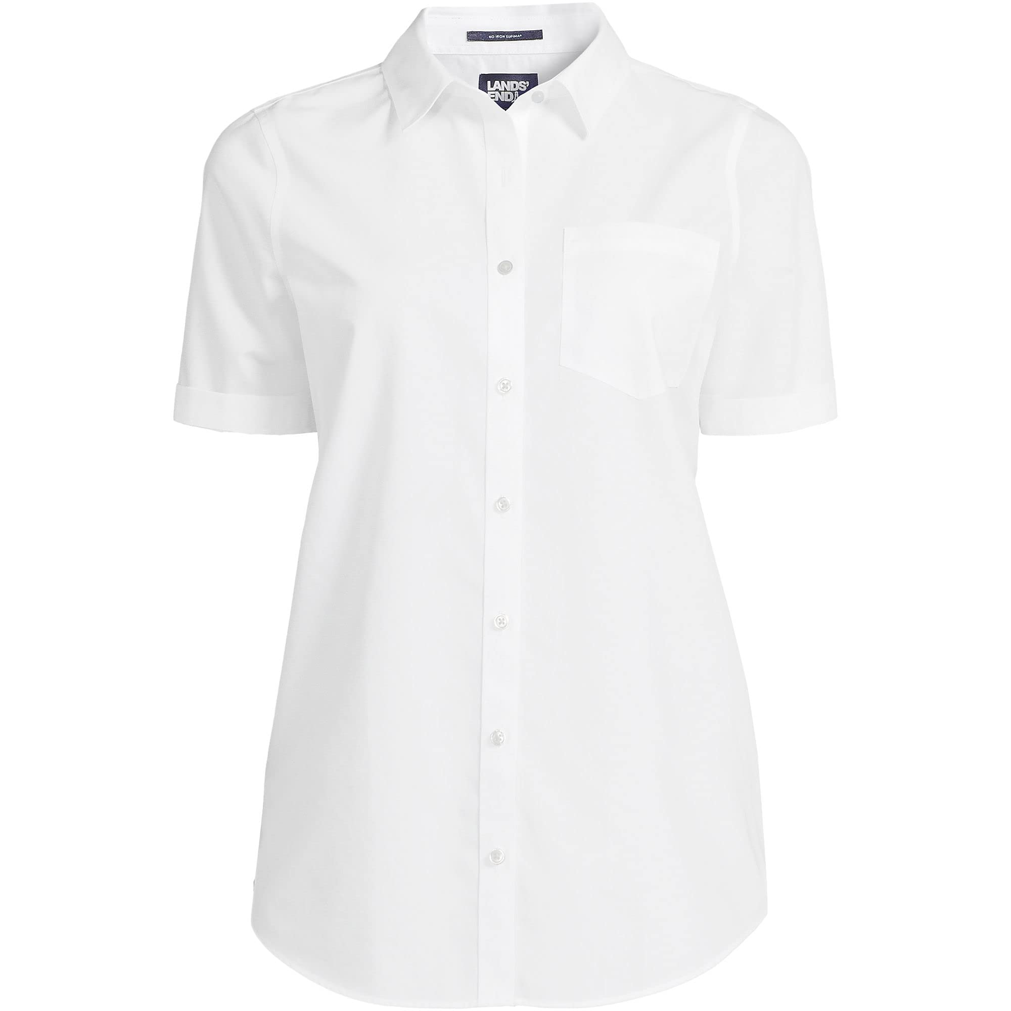 Lands' End Women's Short Sleeve No Iron Shirt - Wrinkle-Free Comfort for Work & Travel | Breathable Cotton Blouse for Office & Casual Wear