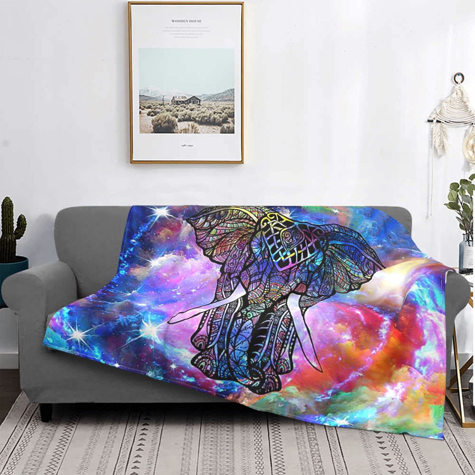 Soft & Cozy MOLYCHO Elephant Flannel Throw Blanket - Starry Clouds Mandala Design for Living Room, Dorm, Bed, Couch & Sofa - 50