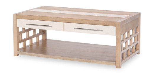 Biscayne Rectangle Cocktail Table with Travertine Top - Modern Beige Coffee Table for Living Room, Lounge & Office Decor