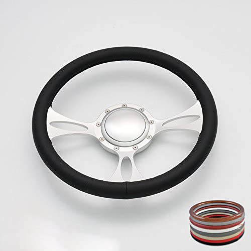 Flashpower 14 Inch Satin Billet Aluminum Steering Wheel - Full Wrap Design, 9 Bolt Holes, 2 Inch Dish, Includes Horn Button (Black) - Perfect for Hot Rods, Muscle Cars & Custom Builds