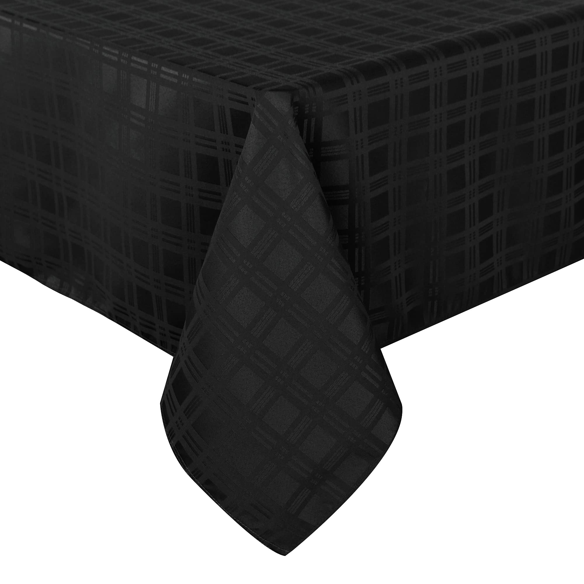 Premium 210GSM Solid Checkered Jacquard Tablecloth - Heavy Duty Waterproof Wrinkle-Free Microfiber Fabric for Dining, Parties, Restaurants & Outdoor Events (Black, 60x60 Inch Square) - Elegant Table Cover for Indoor/Outdoor Decor