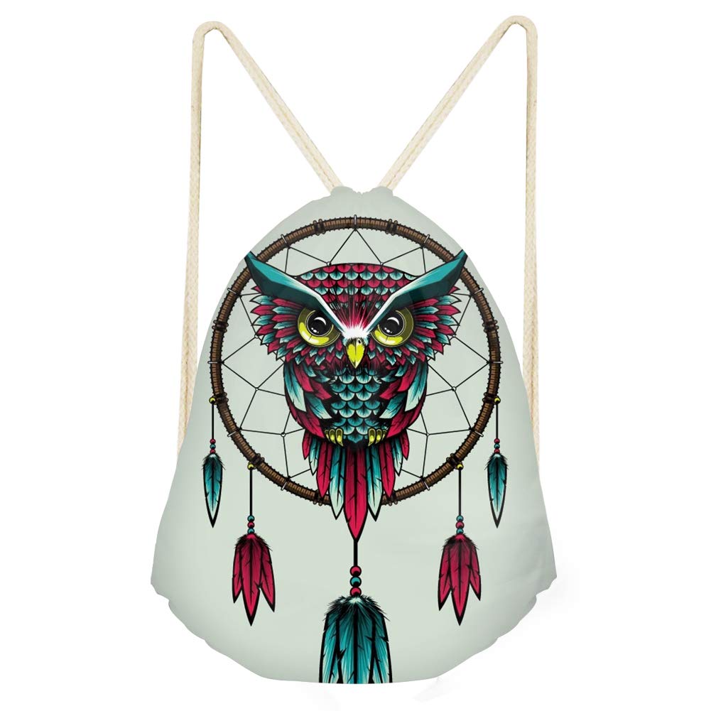 Owl Dreamcatcher Drawstring Backpack - Lightweight Gym Bag for Women & Men, Perfect for Travel, Beach, Sports, Yoga & Outdoor Activities - Great Gift Idea for Teens & Kids