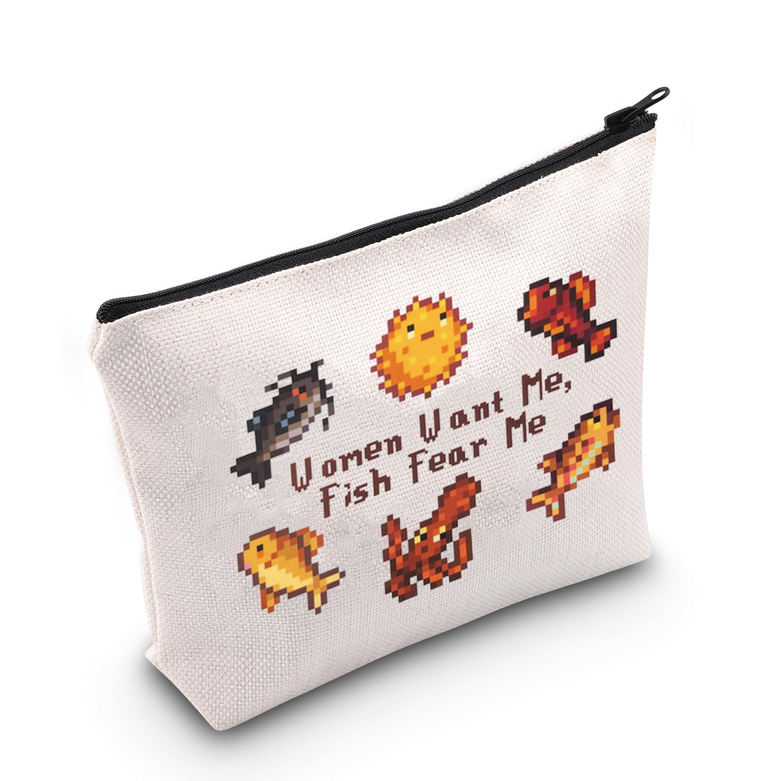 WCGXKO Valley Video Game Gift Bag for Women - Fish Fear Me Makeup Pouch for Gamer Gift Lovers - Perfect for Cosplay, Gaming Conventions & Travel Accessories