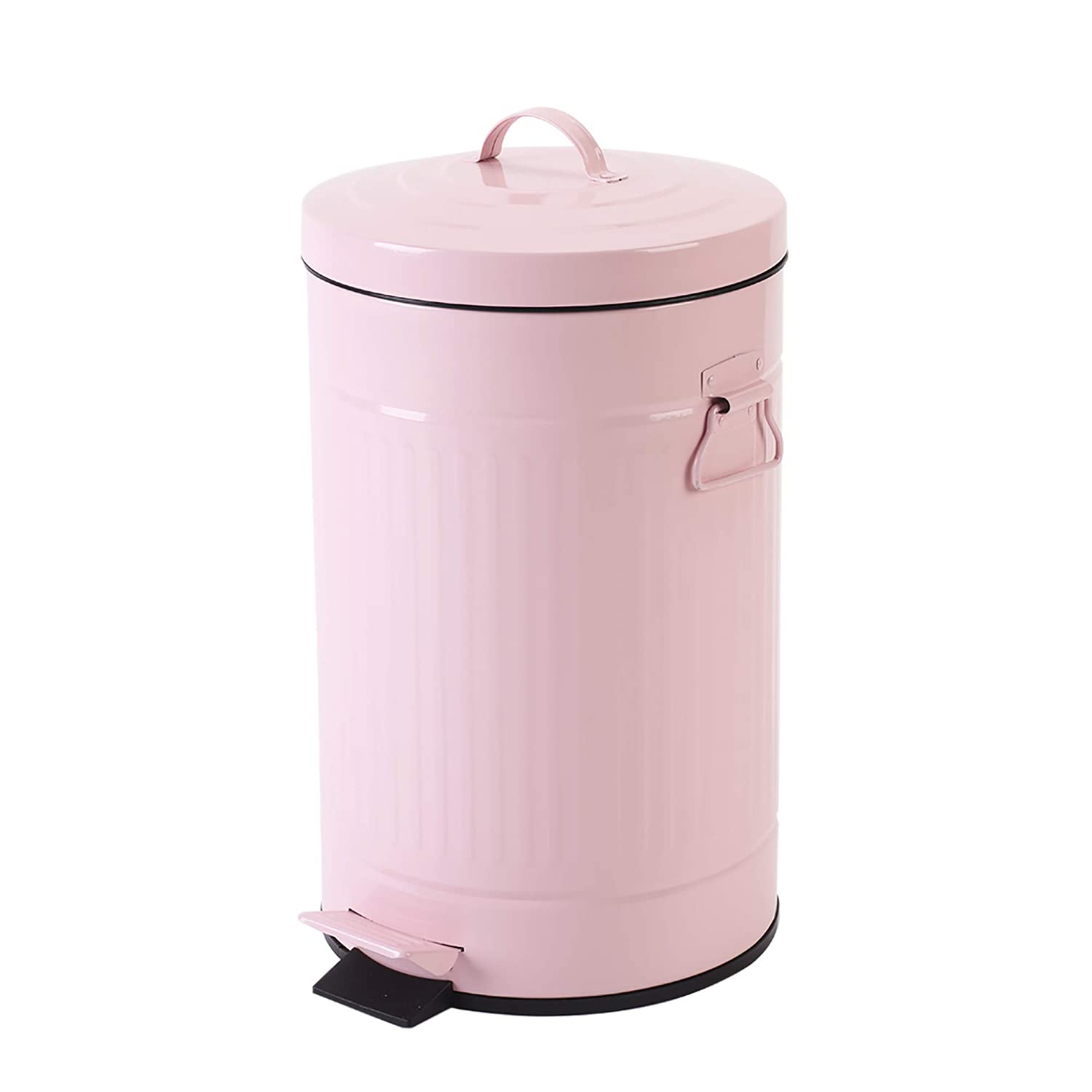 **Pink Trash Can with Lid - Soft Close Small Garbage Bin for Bathroom, Bedroom, Office - Retro Vintage Design, 12L/3 Gallon, Glossy Finish - Perfect for Home, Dorm, or Workspace**