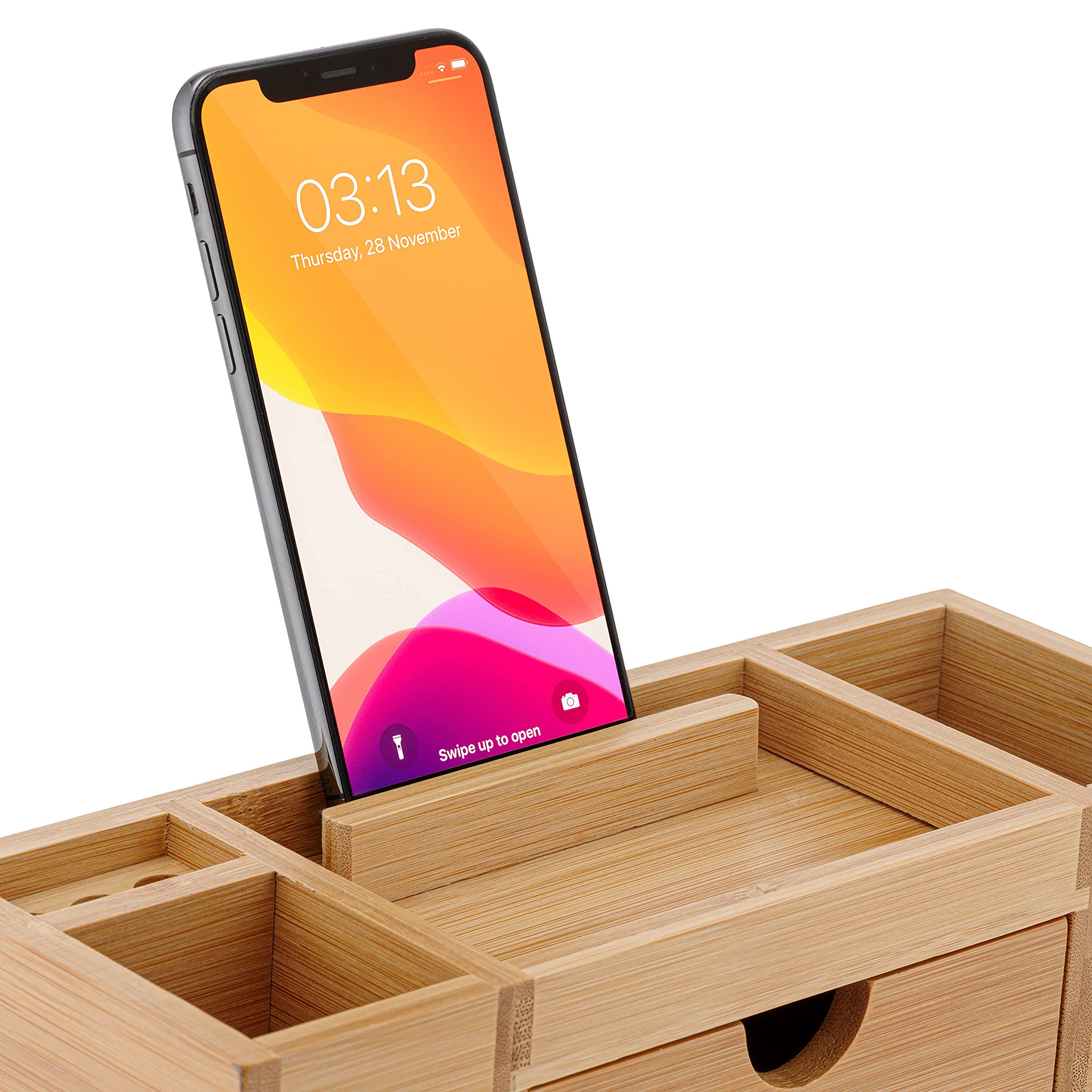 Premium Bamboo Desk Organizer with Drawers & Storage Compartments - Wooden Office Organizer with Pen Holder & Phone Stand - Perfect for Home Office, Study & Workspace Organization