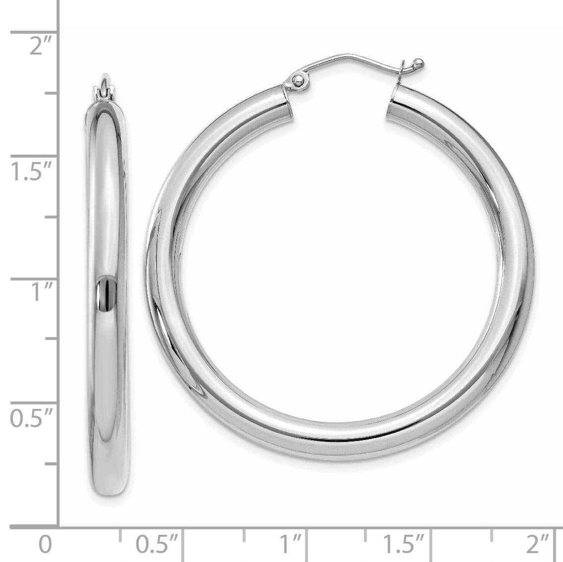 14K White Gold Polished 4mm Tube Hoop Earrings for Women - 40mm Diameter Hypoallergenic Dainty Everyday Jewelry - Perfect for Work, Date Night & Special Occasions