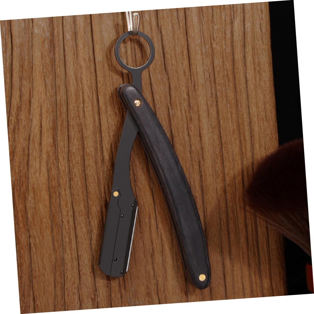 IPetBoom Folding Knife Holder - Professional Barber Tool for Hairdressing, Shaver Razor, Trimmer Head & Foil Razor Blades - Durable Black Wood Design for Men's Grooming & Bald Head Shaving