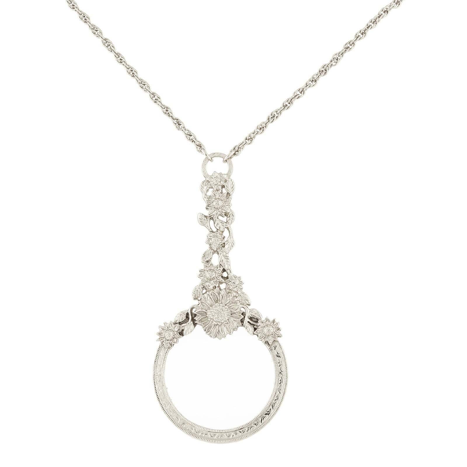 1928 Vintage Floral Jewelry Magnifying Glass Necklace - 2x & 3x Magnification Power for Reading, Crafting & Jewelry Appraisal - Perfect for Seniors, Hobbyists & Antique Collectors