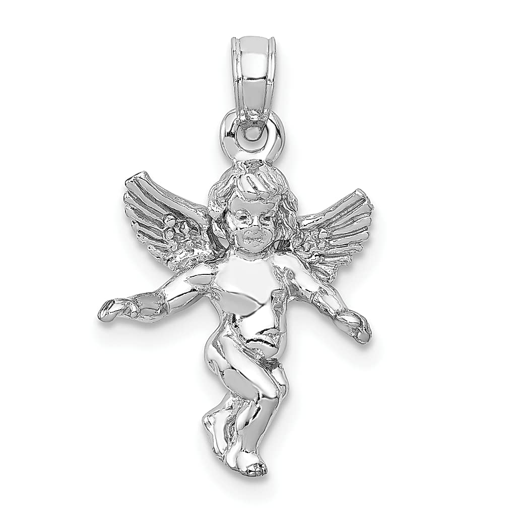 14K 3D White Gold Solid Angel Pendant Charm Necklace - Religious Fine Jewelry for Women - Perfect Gift for Her - Ideal for Baptisms, Weddings & Special Occasions