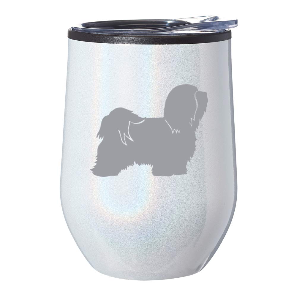 Stemless Wine Tumbler with Lid - 16oz Insulated Coffee Travel Mug, Iridescent Glitter Glass Cup for Hot & Cold Drinks - Perfect for Home, Office, and Outdoor Use (White)