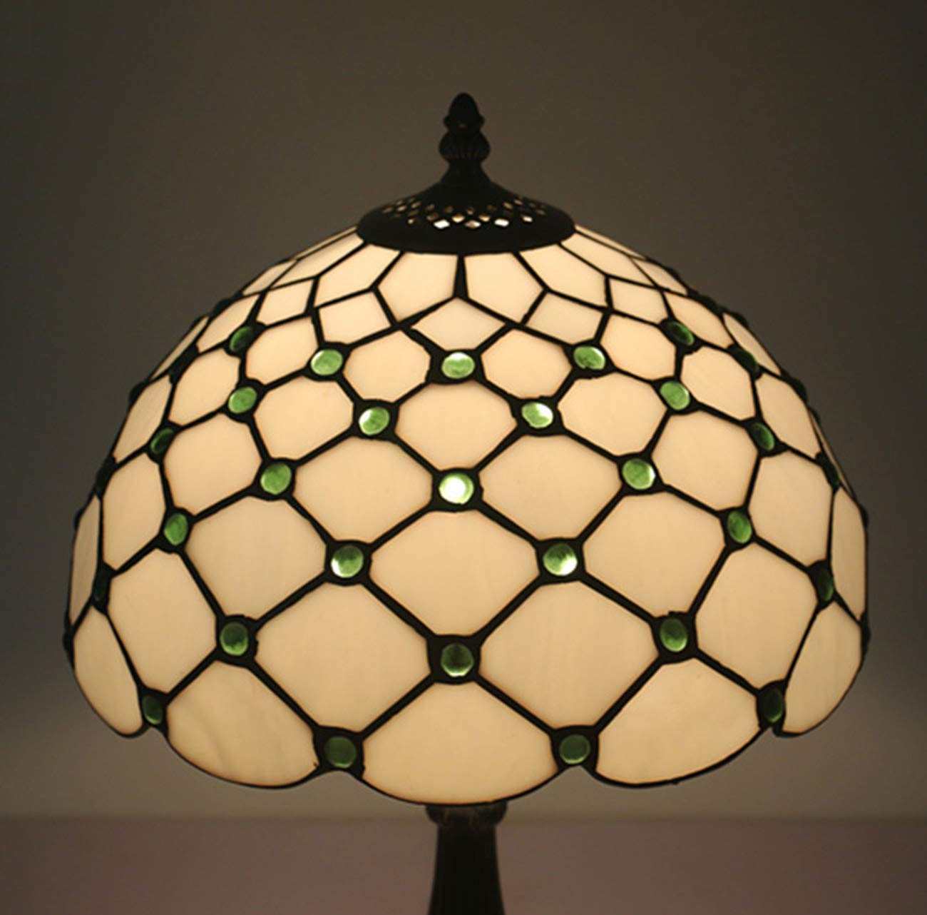 Tiffany Style Stained Glass Table Lamp - 12 Inch Bedside Desk Lamp with Simple Lampshade for Study Room & Night Lighting (Bulbs Not Included), Green Finish with Alloy Base - Perfect for Bedroom, Office, and Reading Nook Ambiance