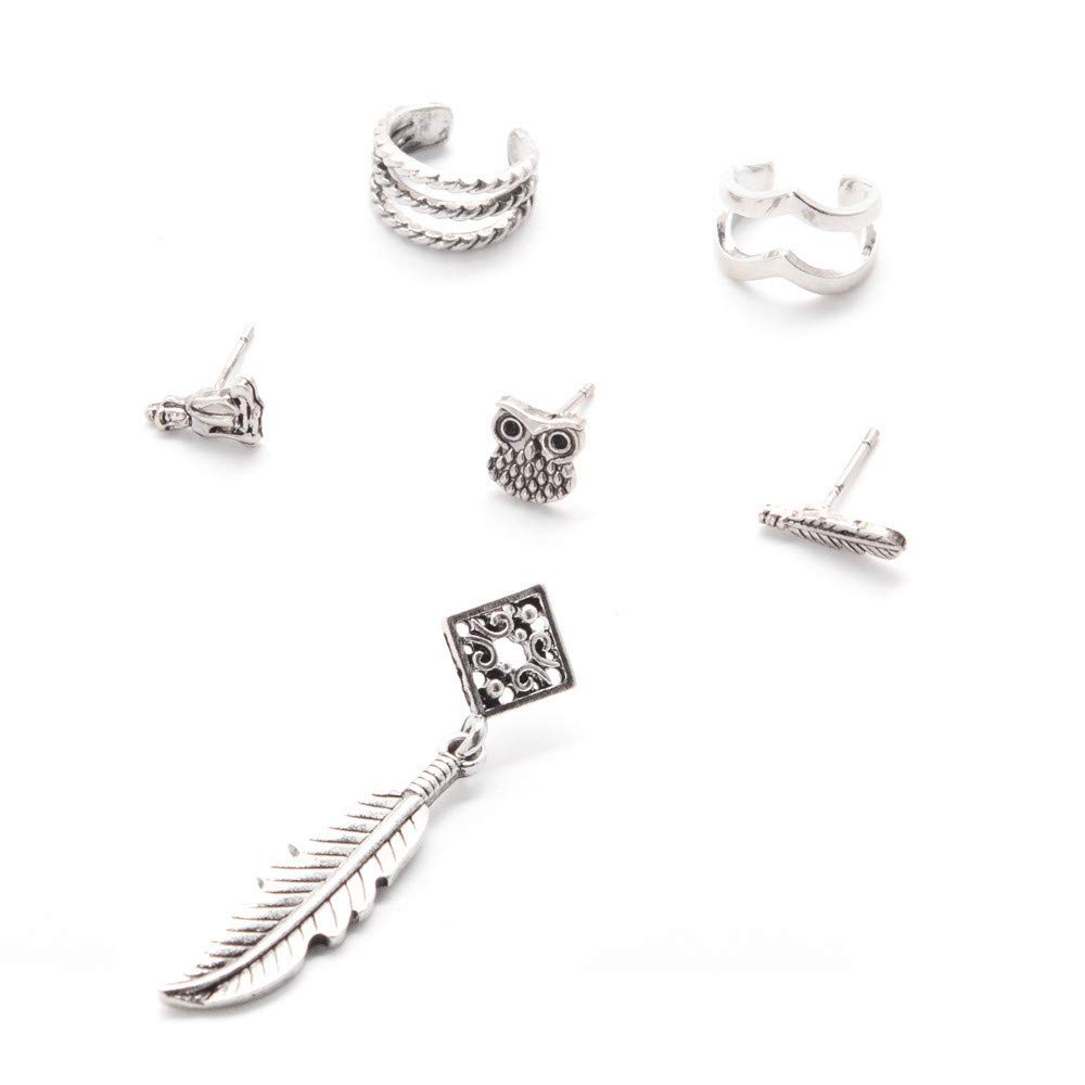 Bohemian Alloy Pendant Stud Hoop Owl Earrings for Women - Gold Cross & Pearl Accents (Silver, One Size) | Perfect for Casual Wear, Parties & Gift Giving
