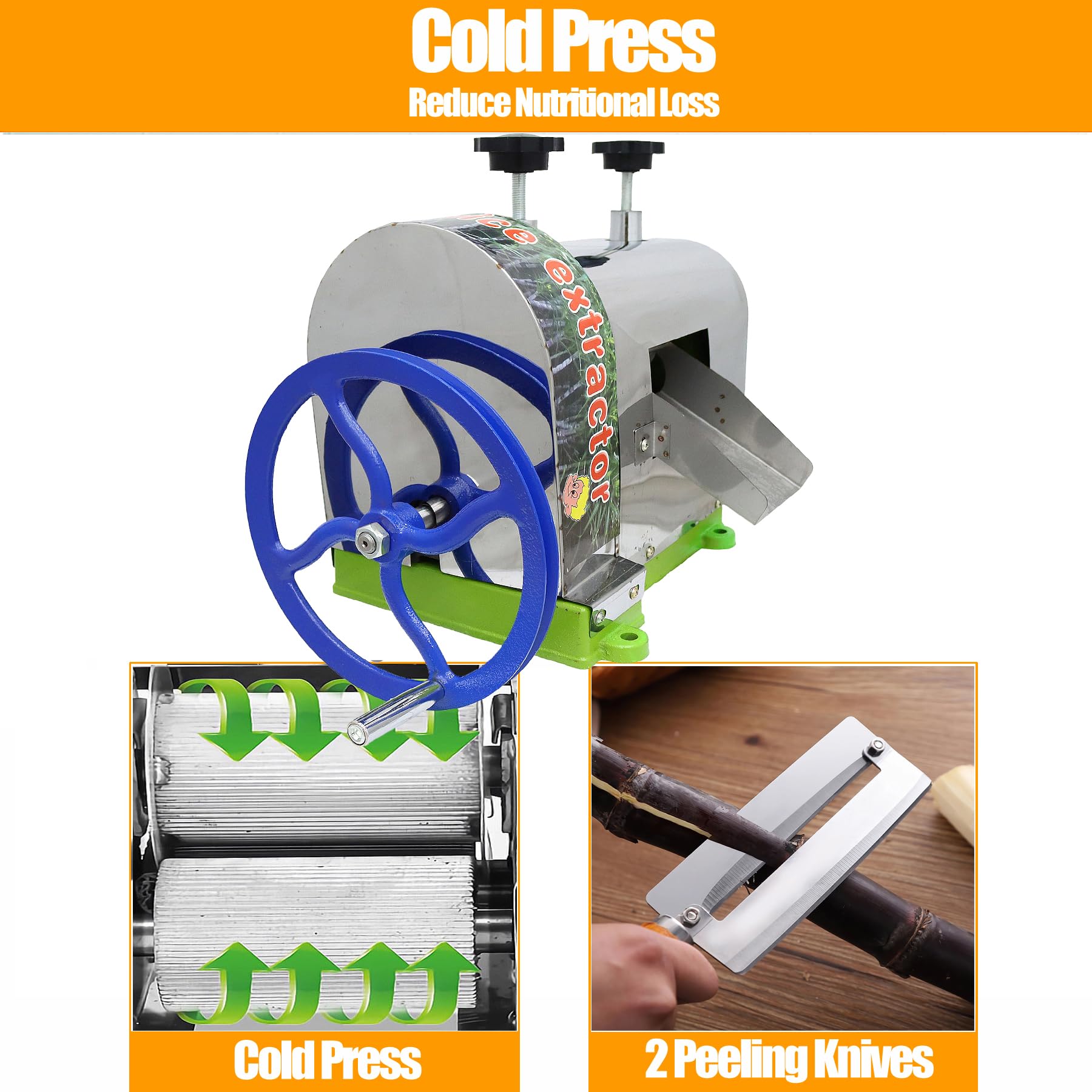 Efficient Manual Sugar Cane Juicer Machine 330LB/H Output with 2.4