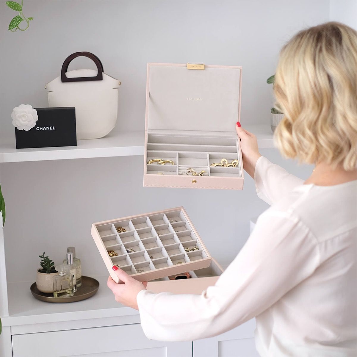 Elegant Set of 3 Jewelry Boxes in Blush Pink & Champagne Gold - Perfect for Gift Giving, Travel & Home Organization
