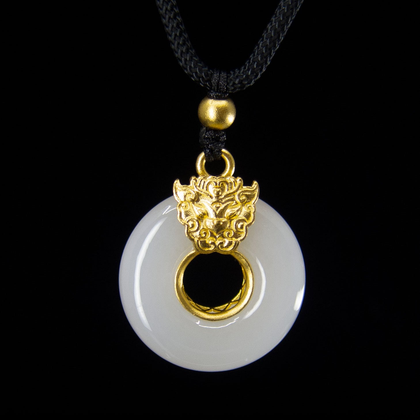 24K Gold Plated Nephrite Jade Auspicious Beast Pendant Necklace with Black Silk Rope - Perfect for Chinese New Year Gifts, Feng Shui Jewelry & Spiritual Protection