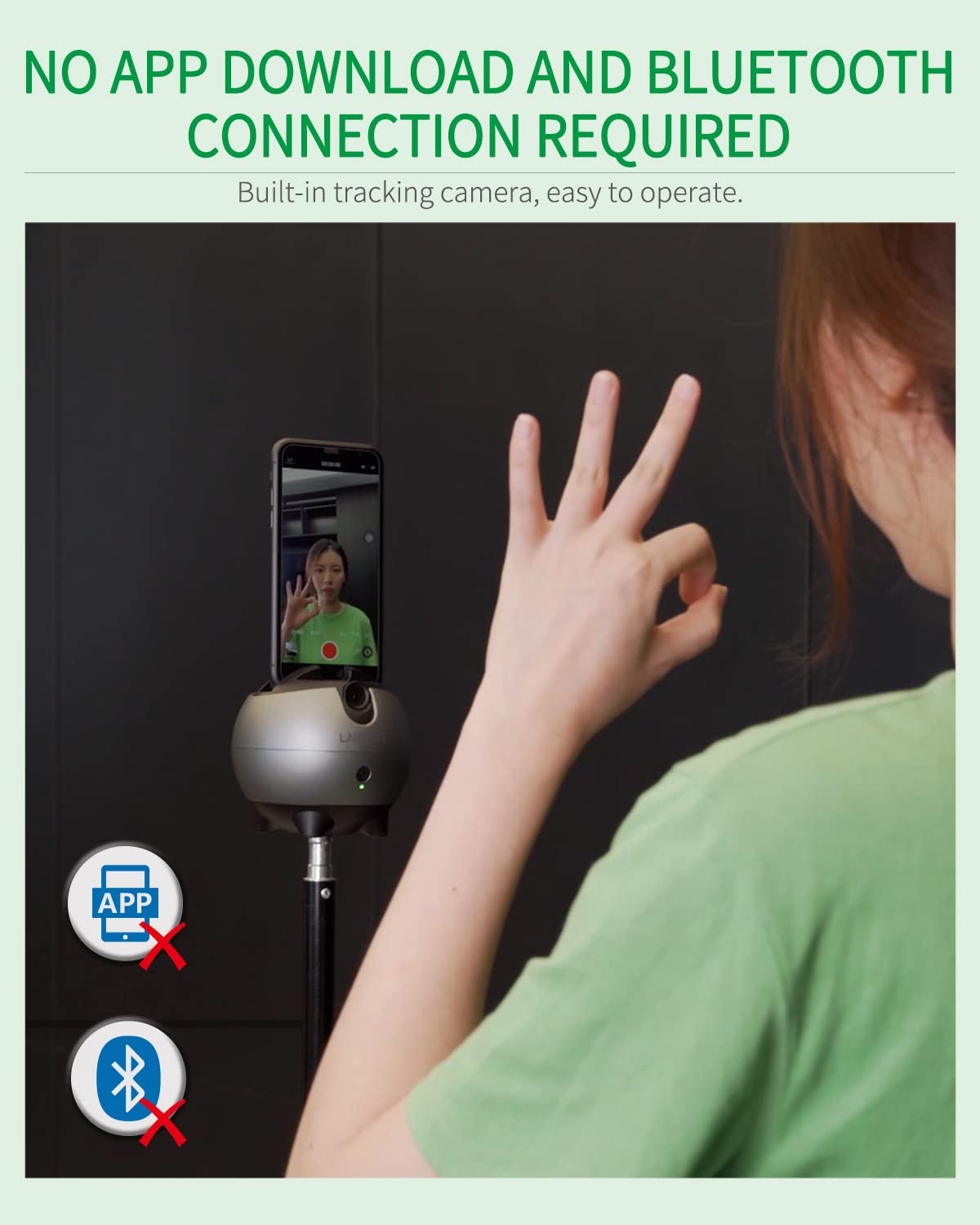 360° Auto Tracking Phone Holder - No App Required, Hands-Free Face & Body Motion Tracking for Live Streaming - Perfect for Facebook, YouTube, TikTok Vlogs & Video Calls