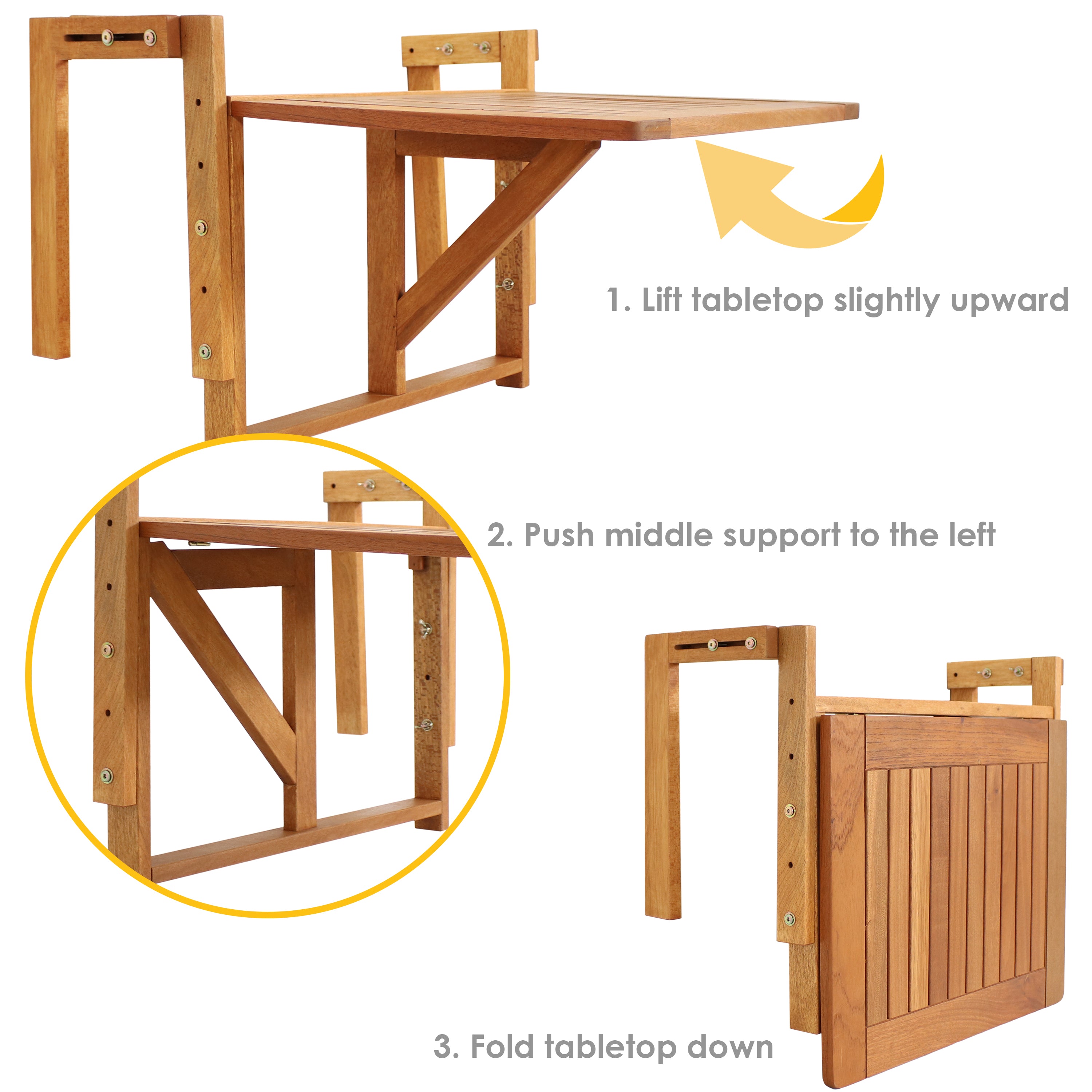 Sunnydaze Meranti Folding Balcony Railing Table - Space Saving Outdoor Bistro Table for Small Patios, Balconies & Decks - Perfect for Coffee, Drinks & Breakfast Al Fresco