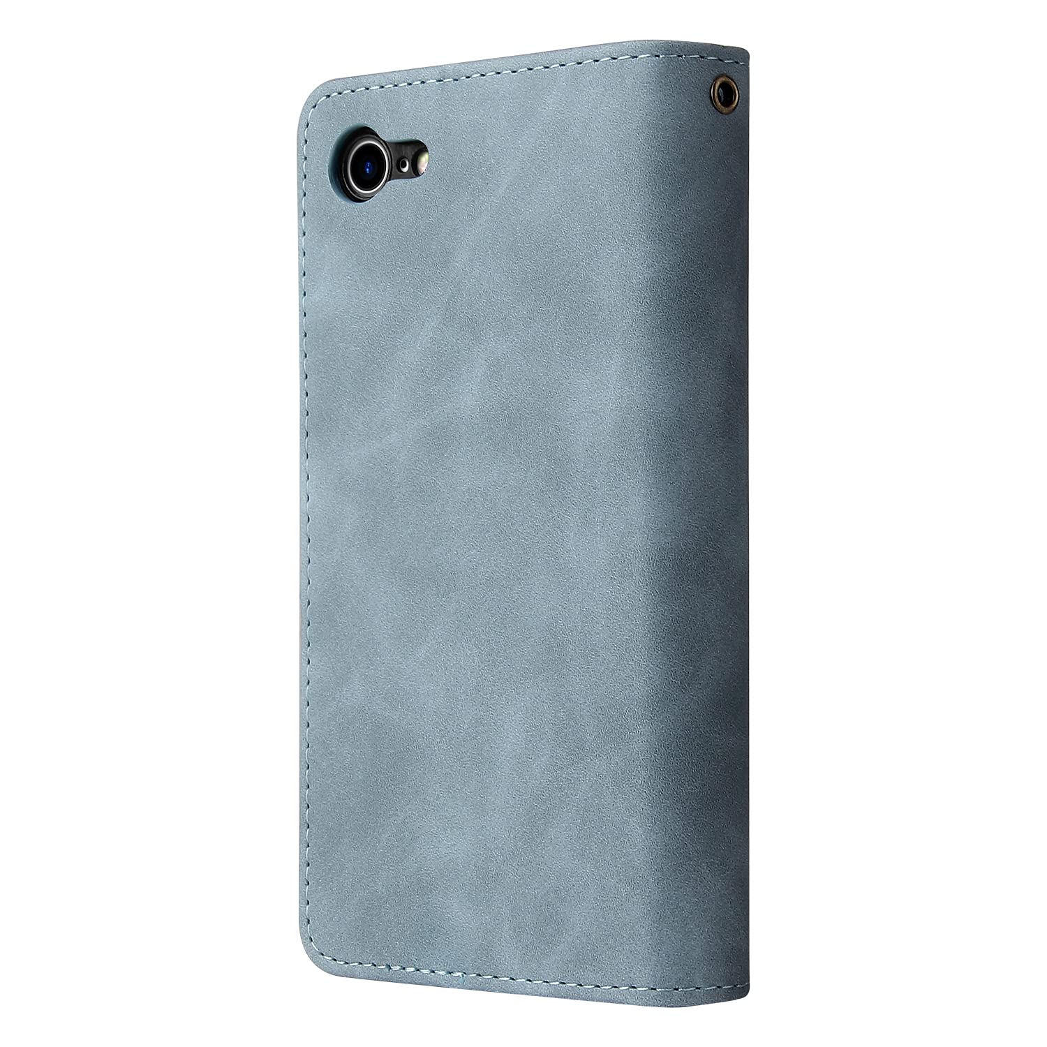 Premium PU Leather Magnetic Wallet Case for iPhone SE 2022/SE 2020/SE3/SE2/7/8 - Zipper Handbag Cover with Kickstand & Card Slots | Perfect for Work, Travel & Everyday Use (Sky Blue)