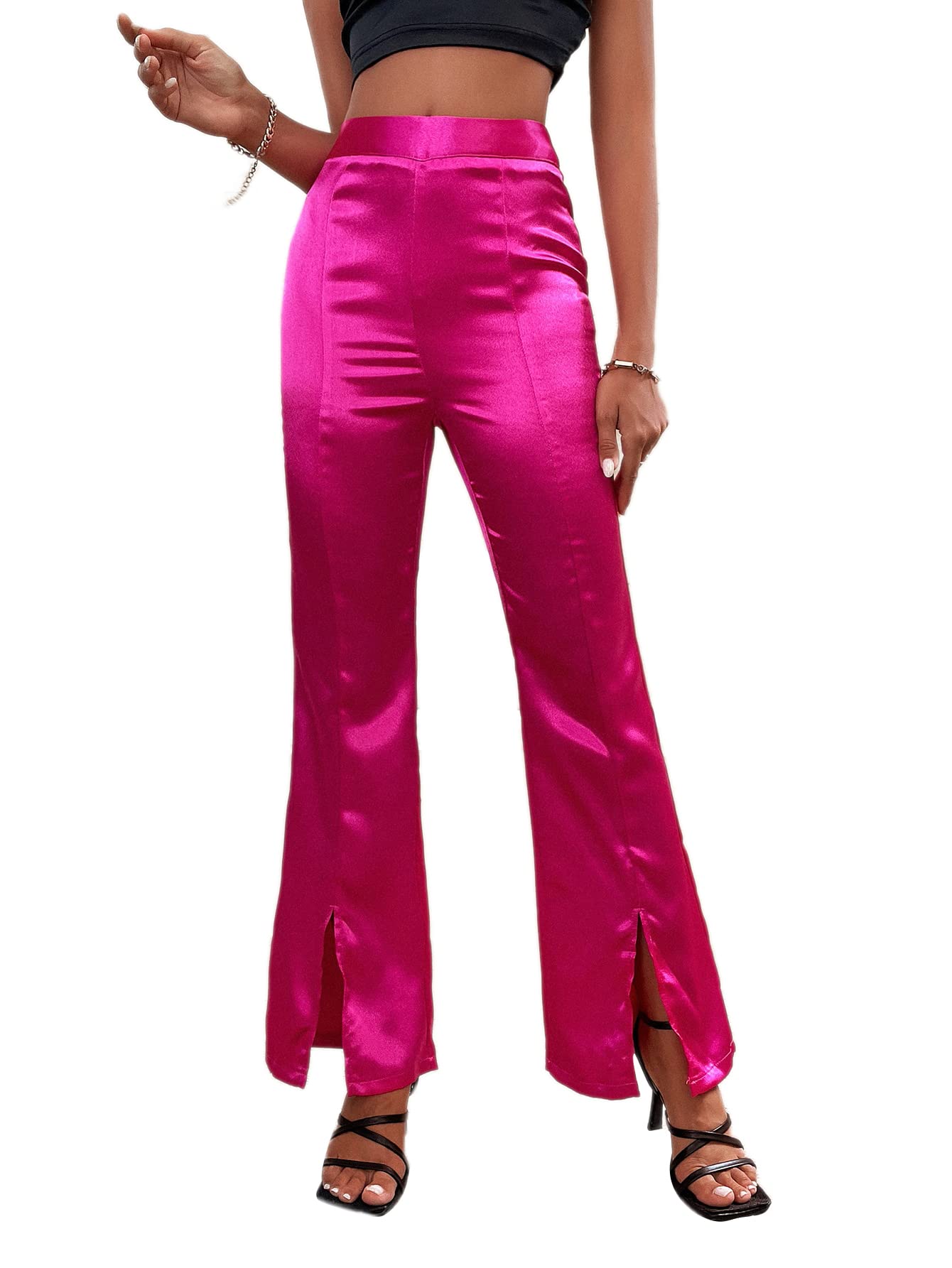 WDIRARA Women's High Waisted Wide Leg Pants with Split Hem - Trendy Casual & Party Pants for Club, Office & Night Out