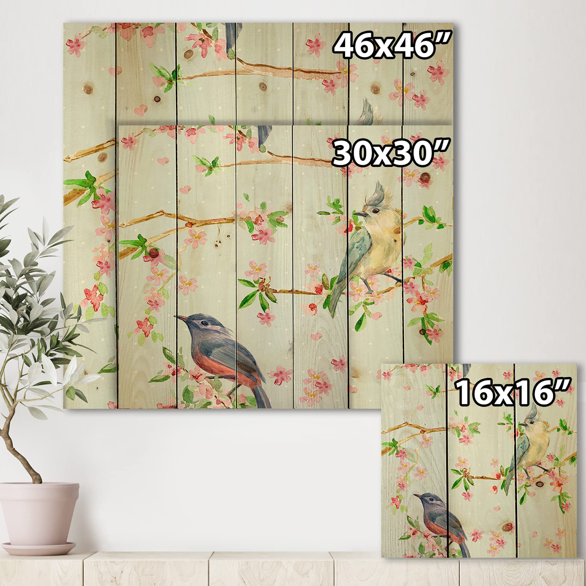 Blue Traditional Wood Wall Decor - Floral & Bird Pattern, Large Animal Wood Wall Panels, Natural Pine Wood Art for Living Room, Bedroom & Office Decor