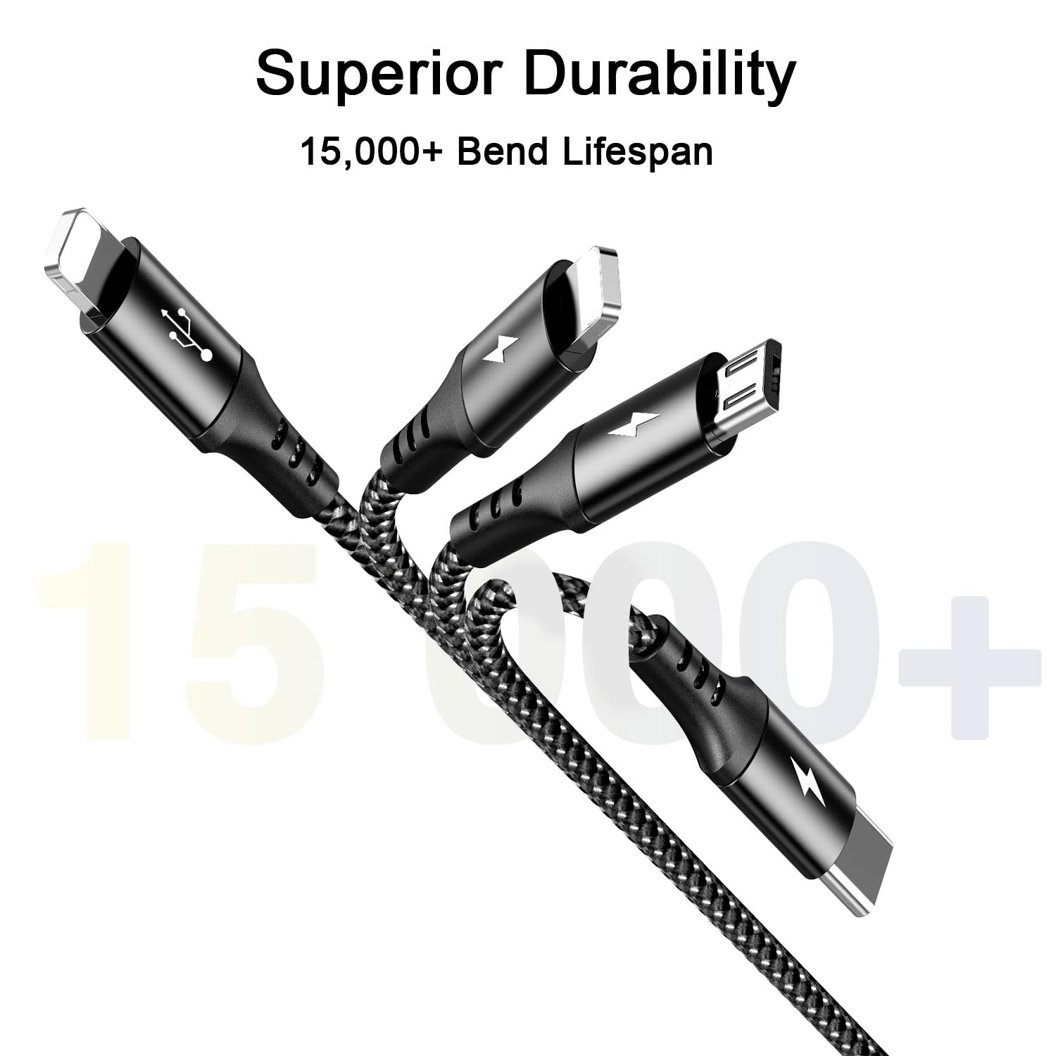 2-Pack RULUS 35CM Braided Multi Charging Cable - 4-in-1 Fast Charger with USB-C/Micro USB/Lightning Ports for iPhone, Android, iPad, Tablet | Home, Office, Car & Travel Use