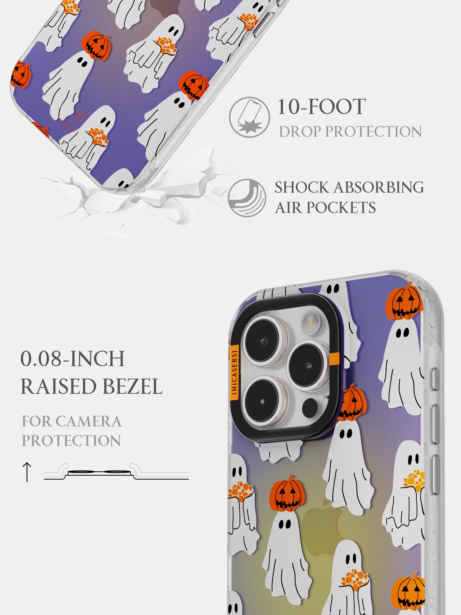 Ghosts and Pumpkins Pattern Iridescent Phone Case - Purple | Halloween Protective Cover for iPhone & Samsung | Perfect for Fall Decor & Spooky Parties