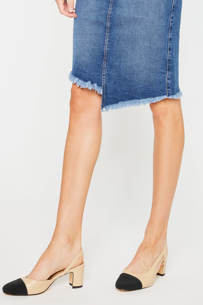 Florentine Mid Rise Asymmetrical Midi Skirt for Women - Elegant A-Line Flowy Skirt with Side Slit | Perfect for Office, Date Night & Summer Outfits