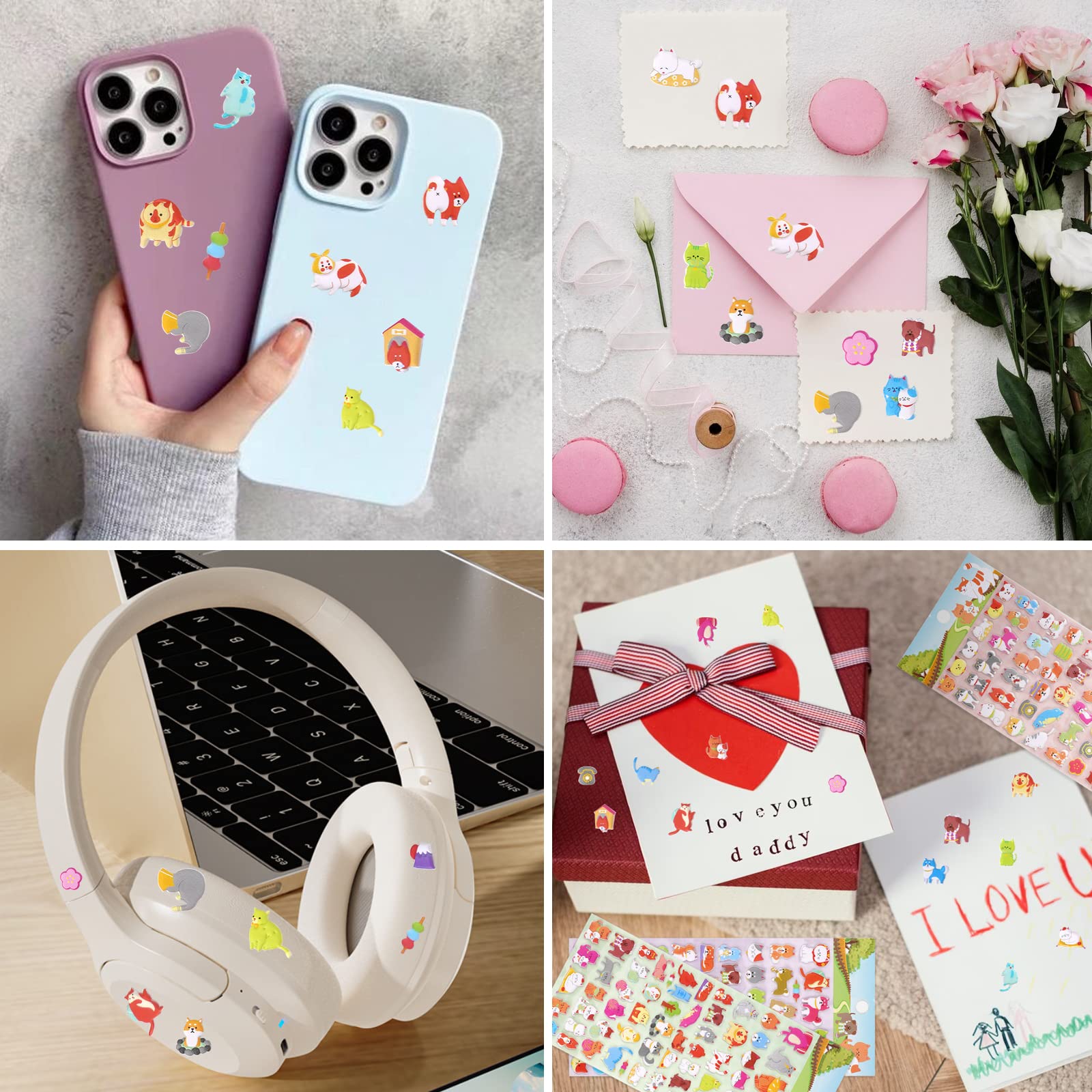 3D Puffy Cat and Dog Stickers for Kids, Girls, Teens & Adults - Cute Puppy Kitten Pet Stickers for Phone Cases, Laptops, Scrapbooks, Journals & DIY Crafts - 4 Sheets Fun Decorative Stickers for School, Office & Home Decor